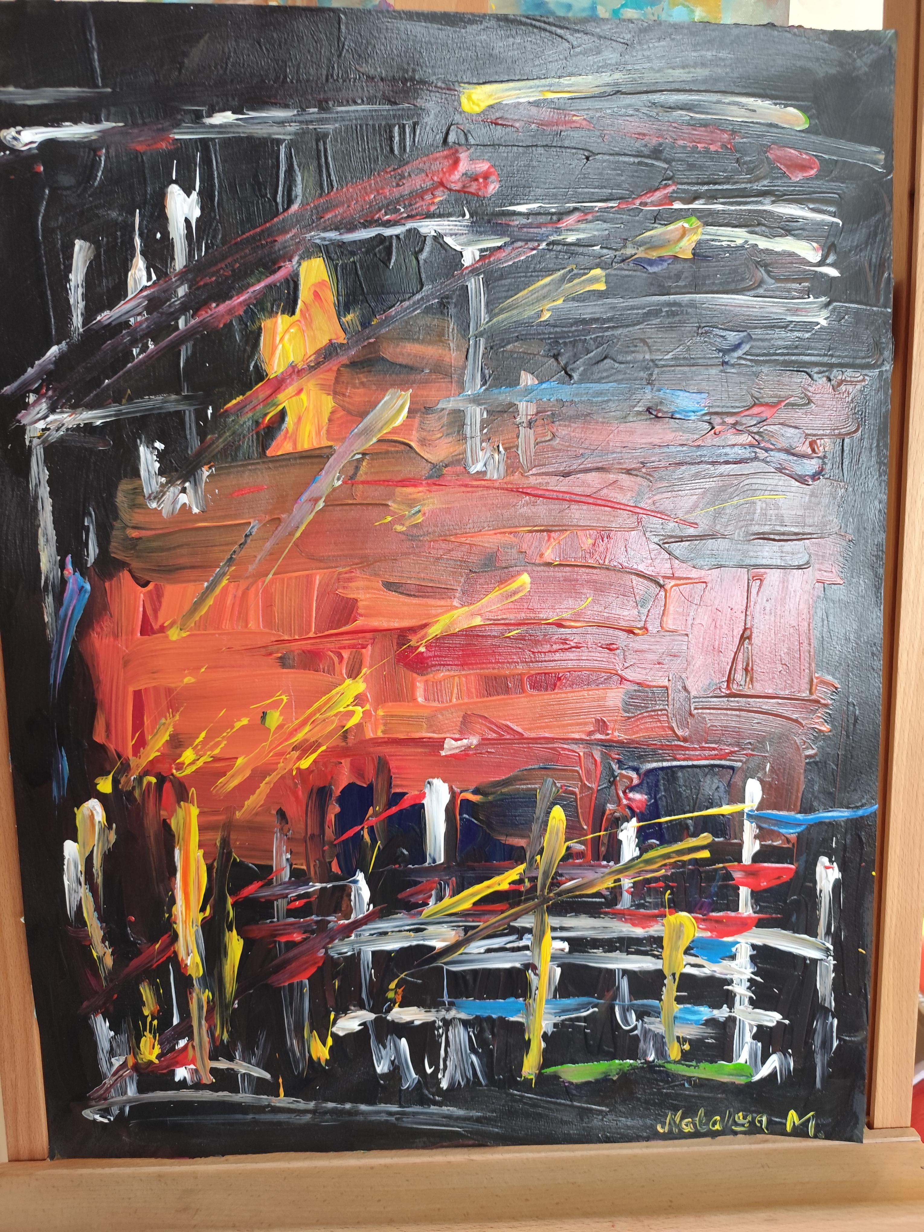 Pintura acrílica expresiva abstracta contemporánea de interior sobre papel en venta 6