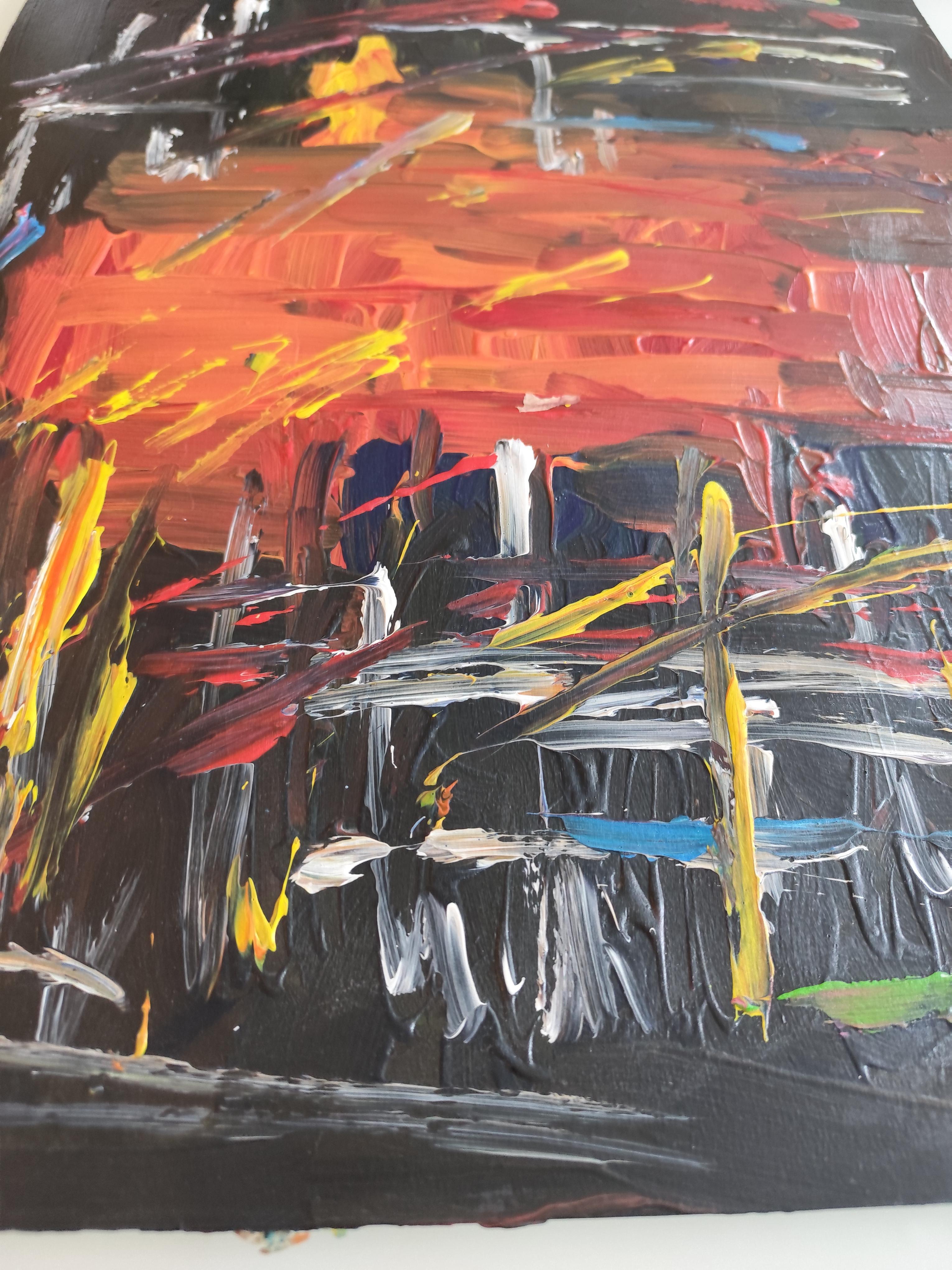Pintura acrílica expresiva abstracta contemporánea de interior sobre papel en venta 14