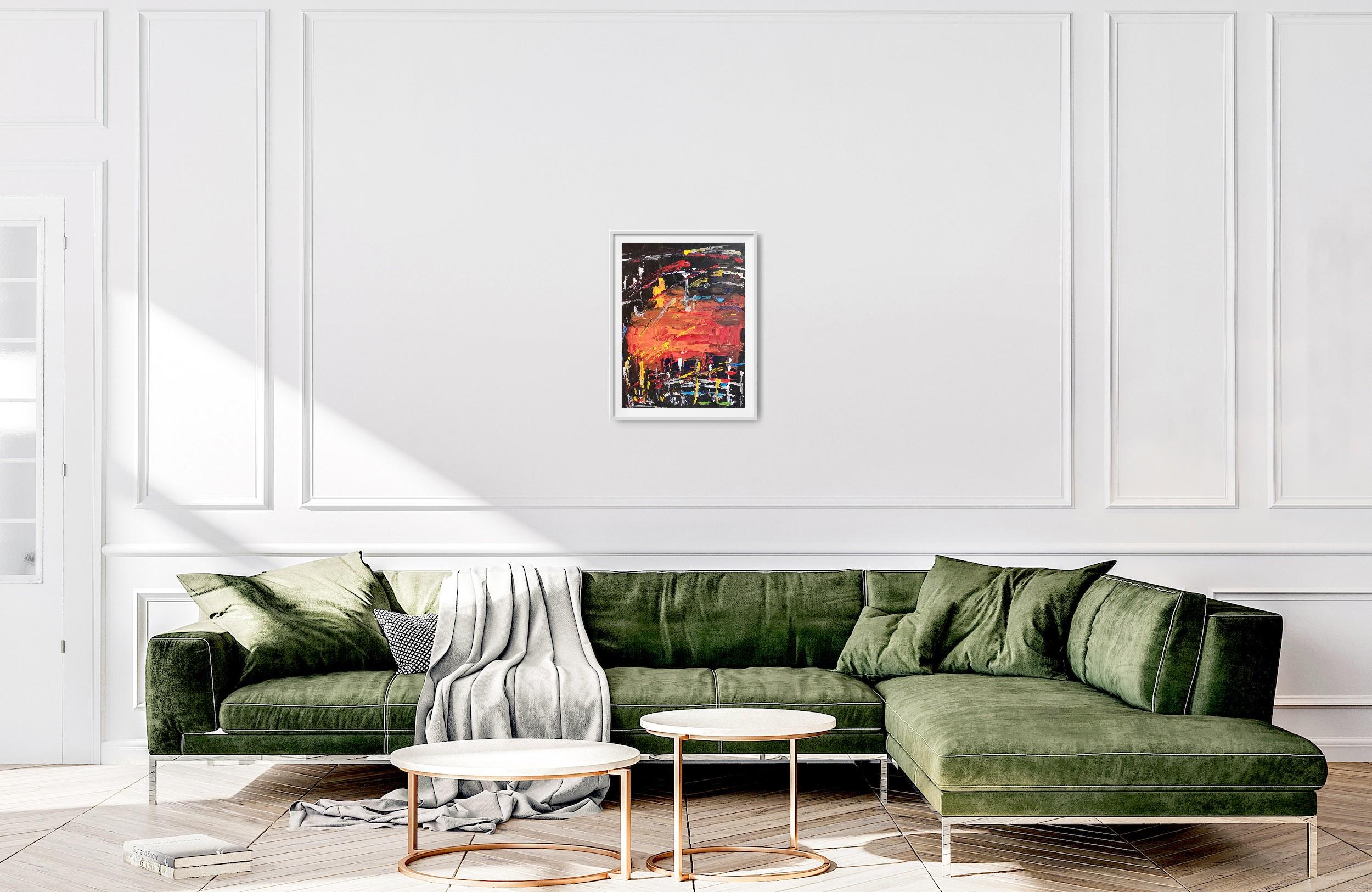 Pintura acrílica expresiva abstracta contemporánea de interior sobre papel - Painting Expresionista de Mougenot Natalya