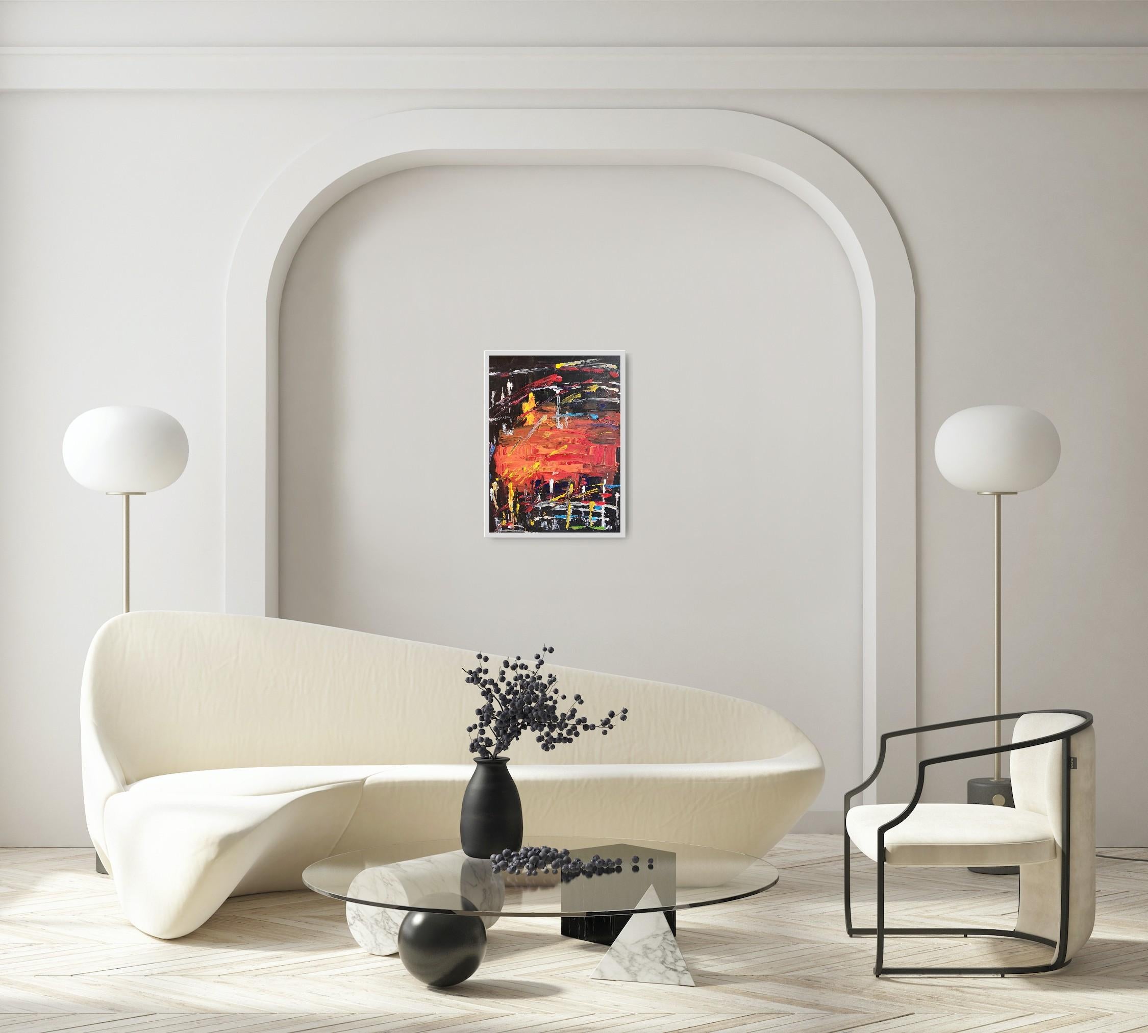 Esta expresiva obra de arte abstracta contemporánea para interior 