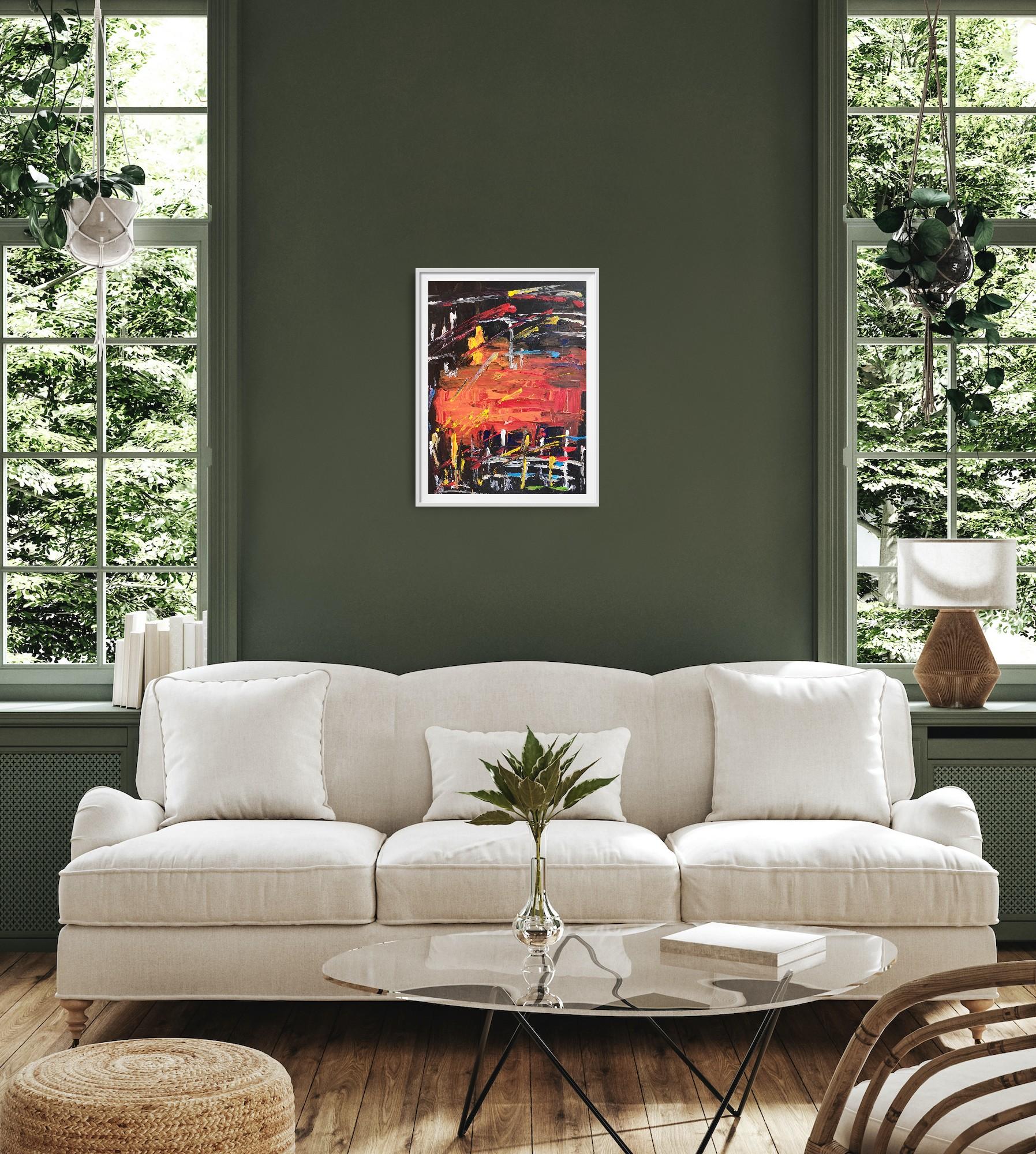Pintura acrílica expresiva abstracta contemporánea de interior sobre papel en venta 2