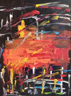 Pintura acrílica expresiva abstracta contemporánea de interior sobre papel