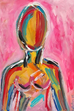 Contemporary abstract painting of woman on paper "Woman
s heart and strength"