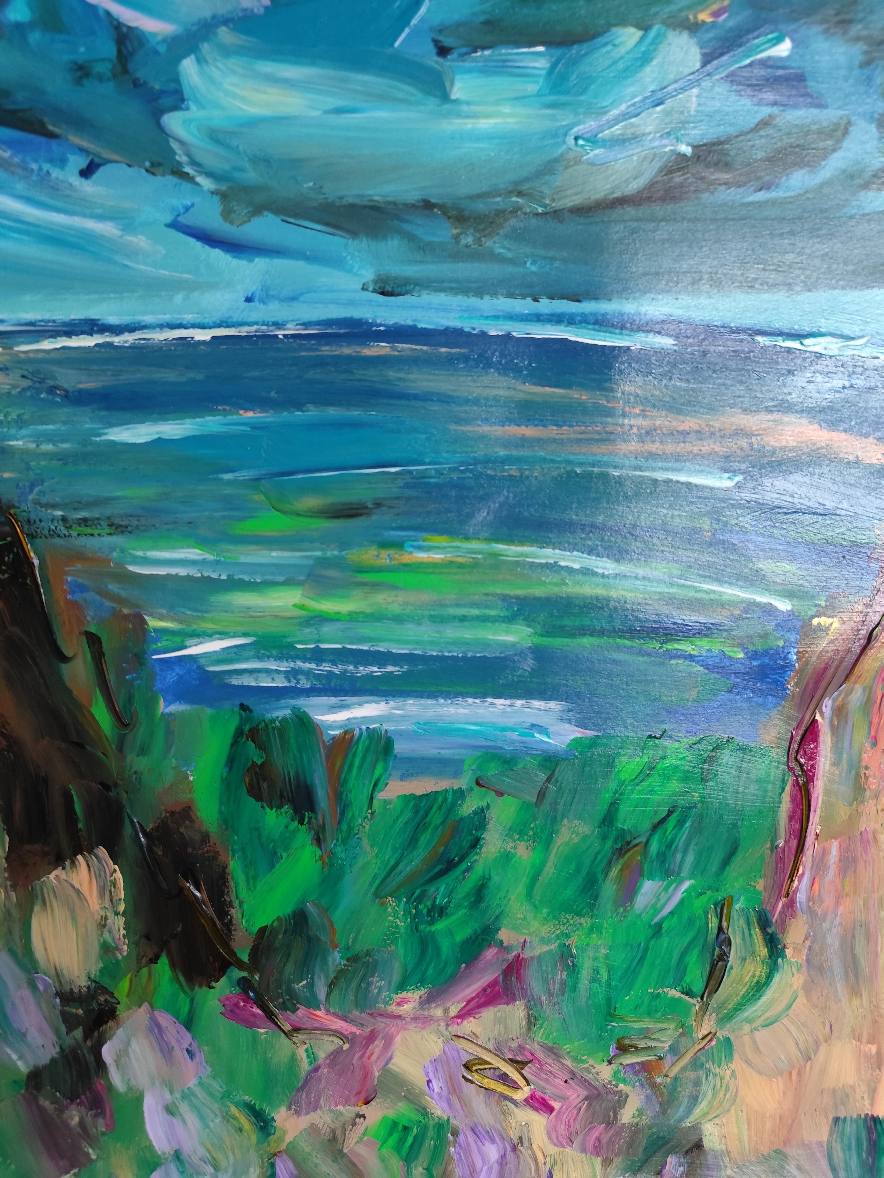 Abstracto contemporáneo  paisaje marino pintura acrílicapapel 