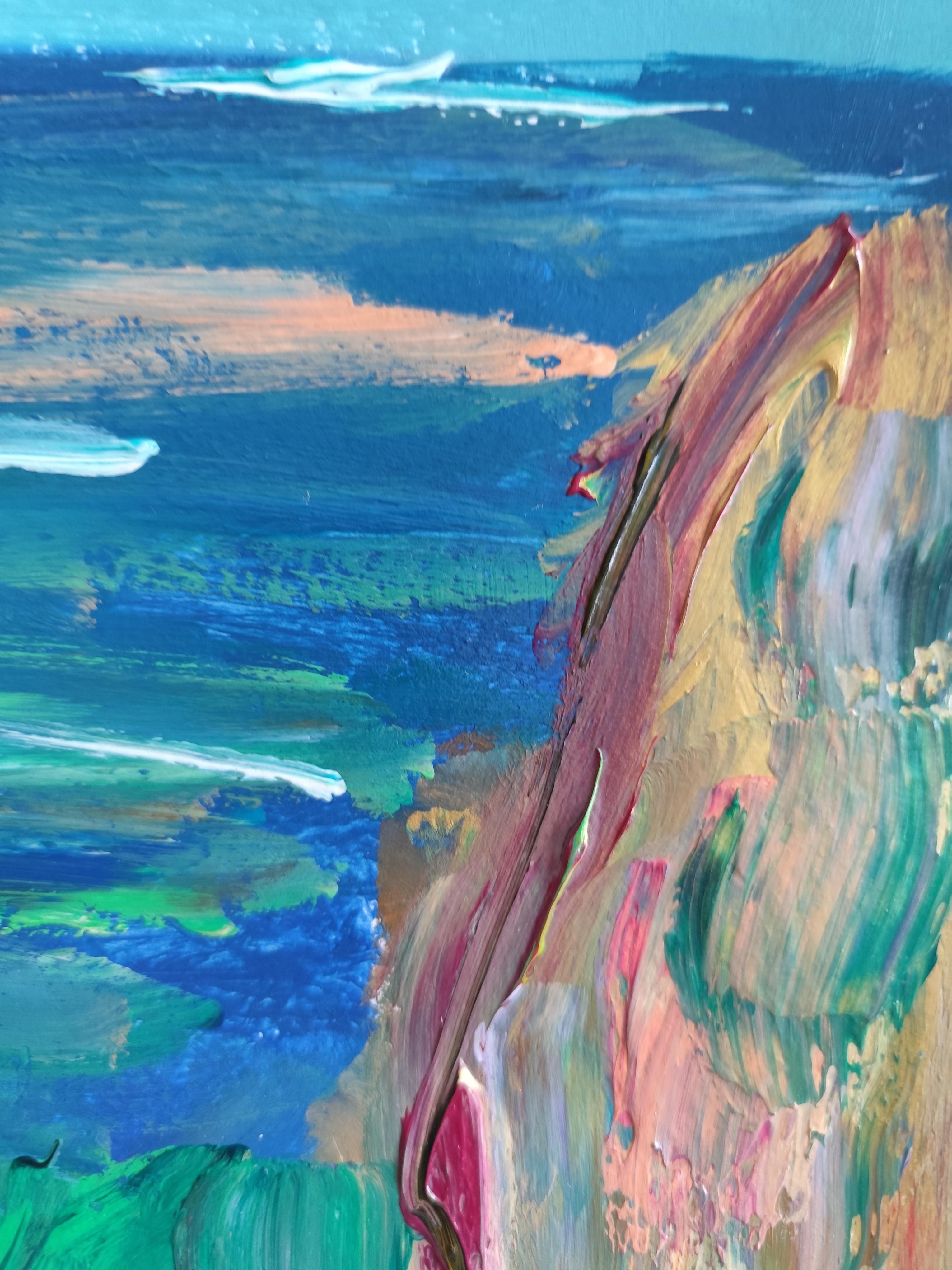 Abstracto contemporáneo  paisaje marino pintura acrílicapapel 