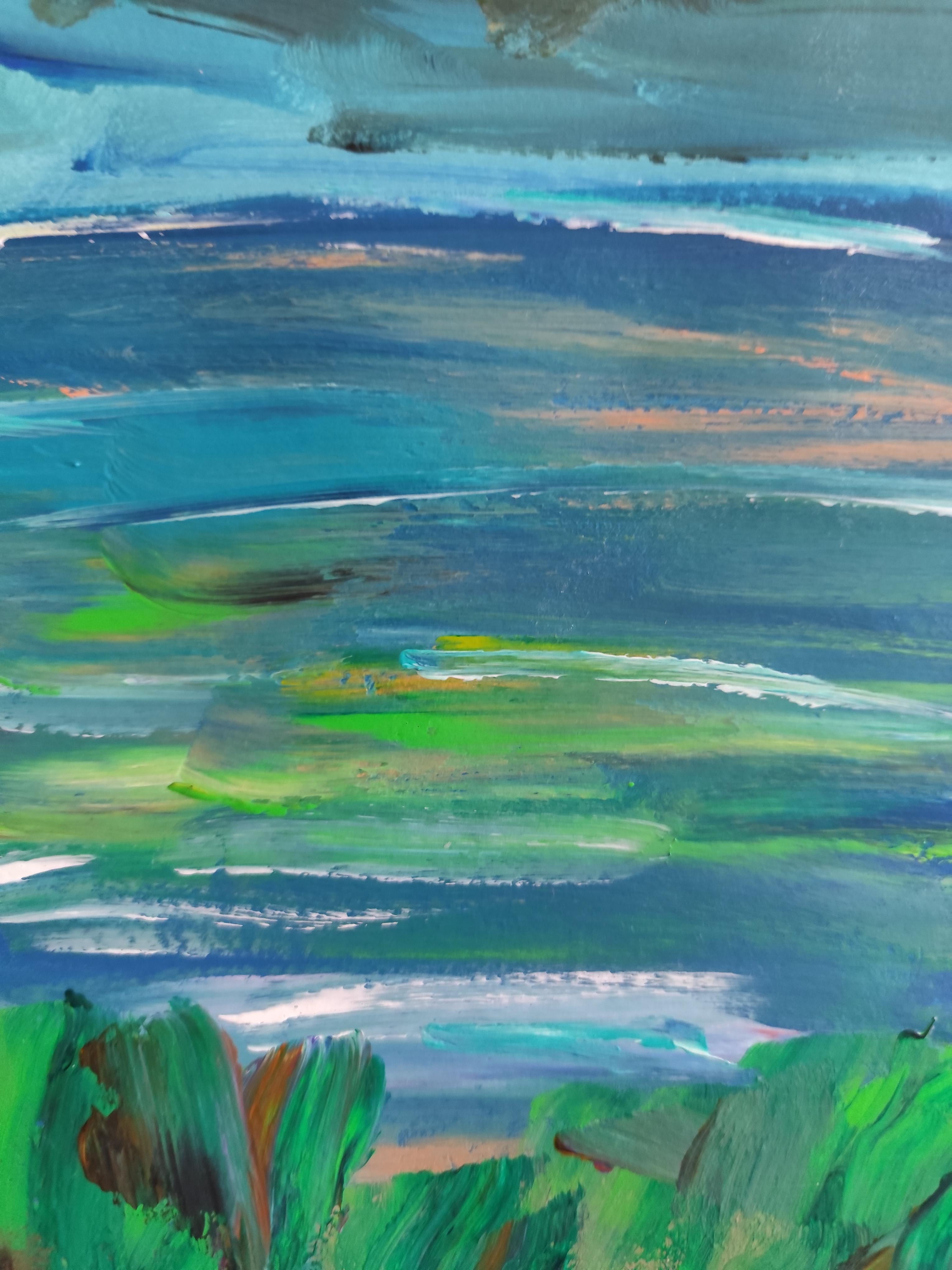 Abstracto contemporáneo  paisaje marino pintura acrílicapapel 