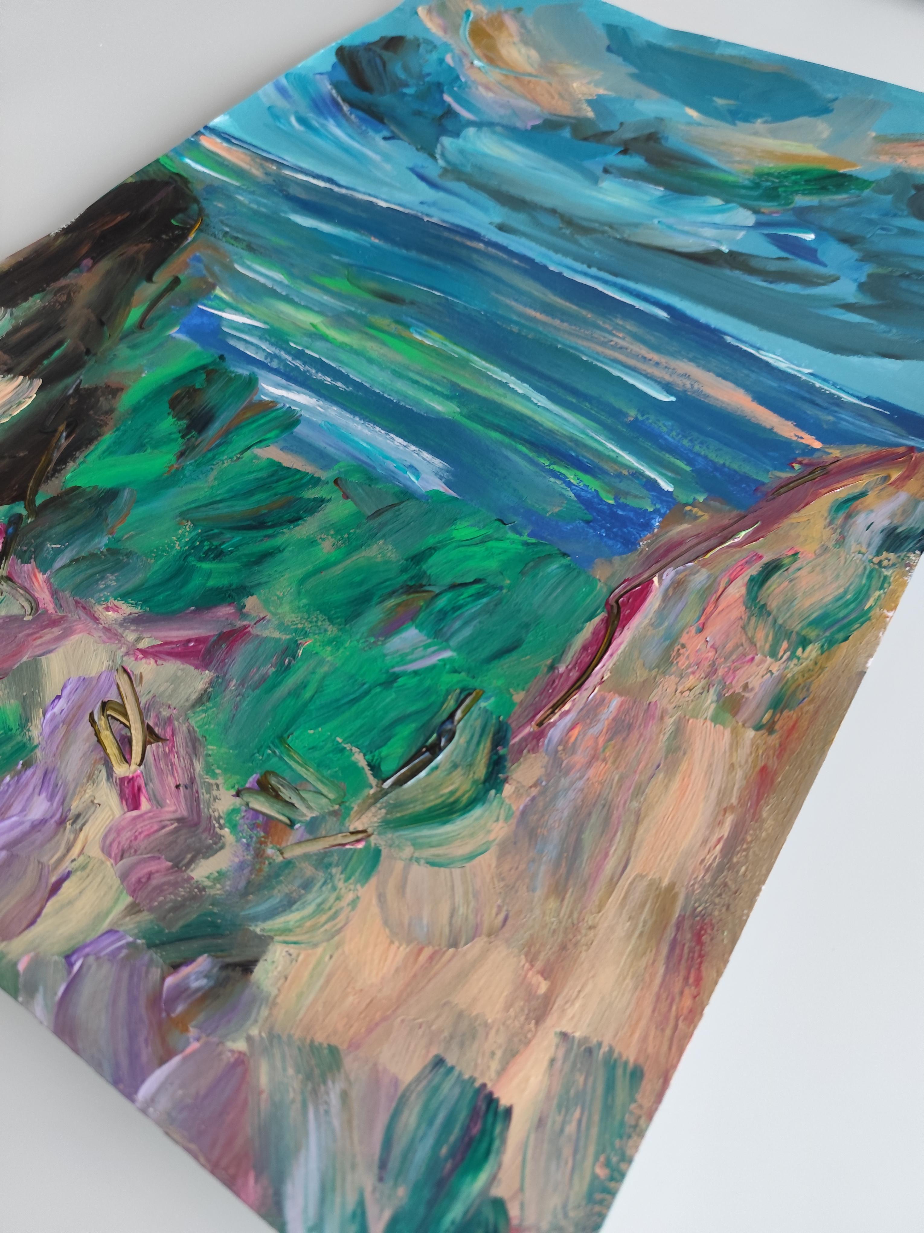Abstracto contemporáneo  paisaje marino pintura acrílicapapel 
