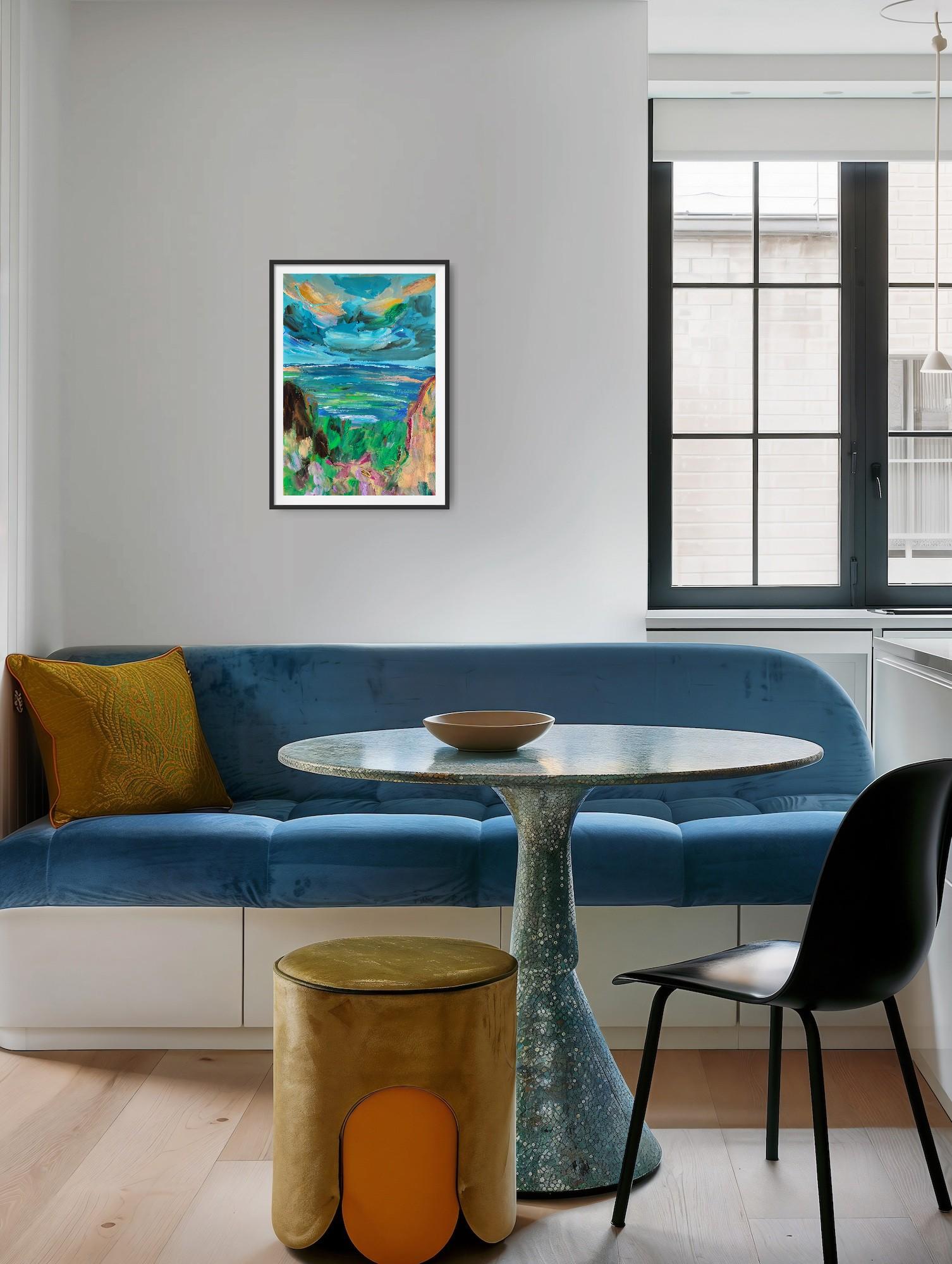 Abstracto contemporáneo  paisaje marino pintura acrílicapapel 