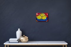 Contemporary Abstract Still-life Figurative Small Art Painting "Three lemons"