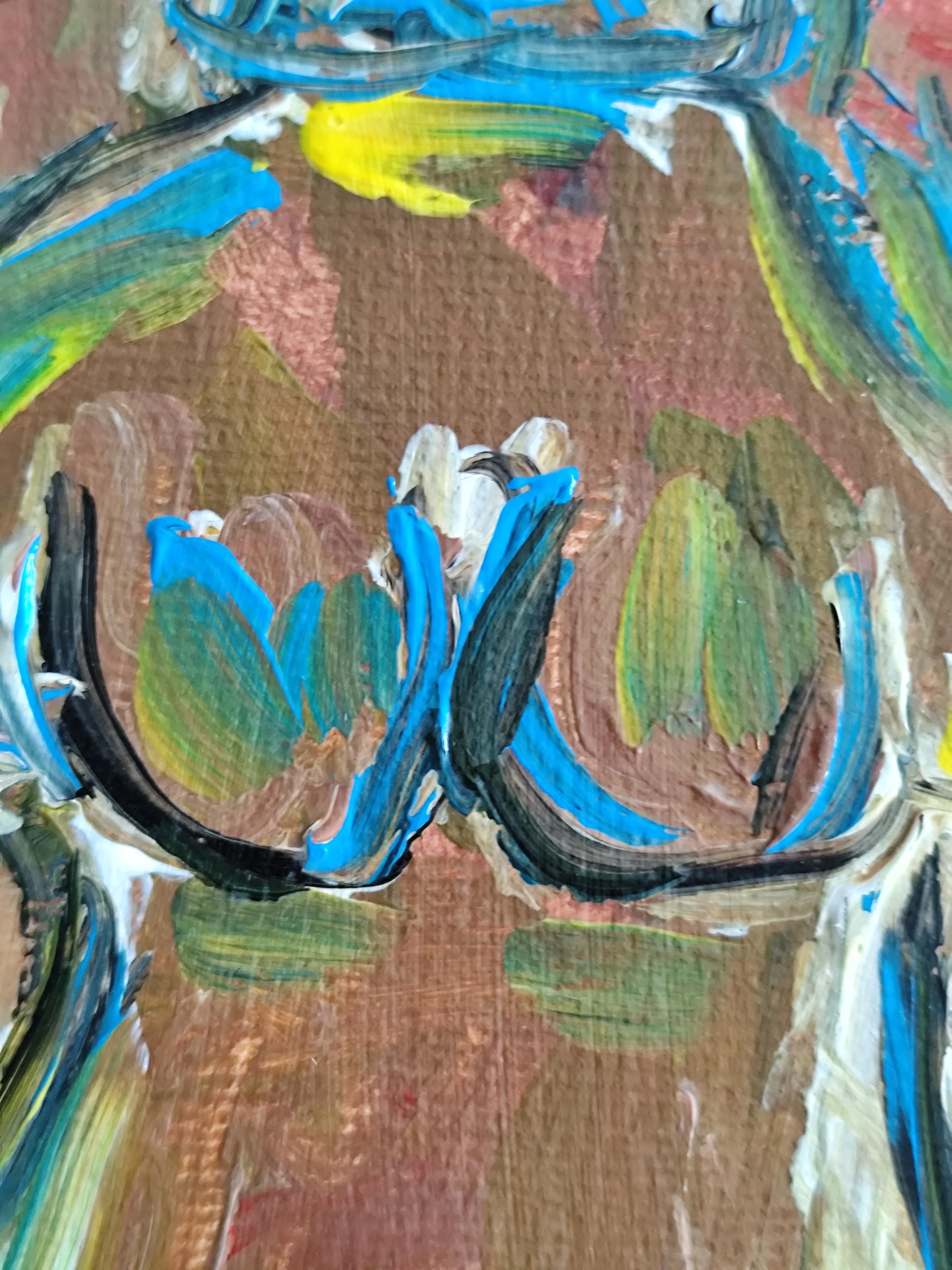 Naturaleza muerta abstracta contemporánea flores vela pintura acrílica sobre papel en venta 8
