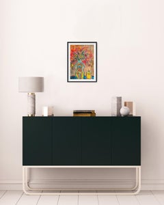 Contemporary abstract still-life flowers candle acrylic painting on paper