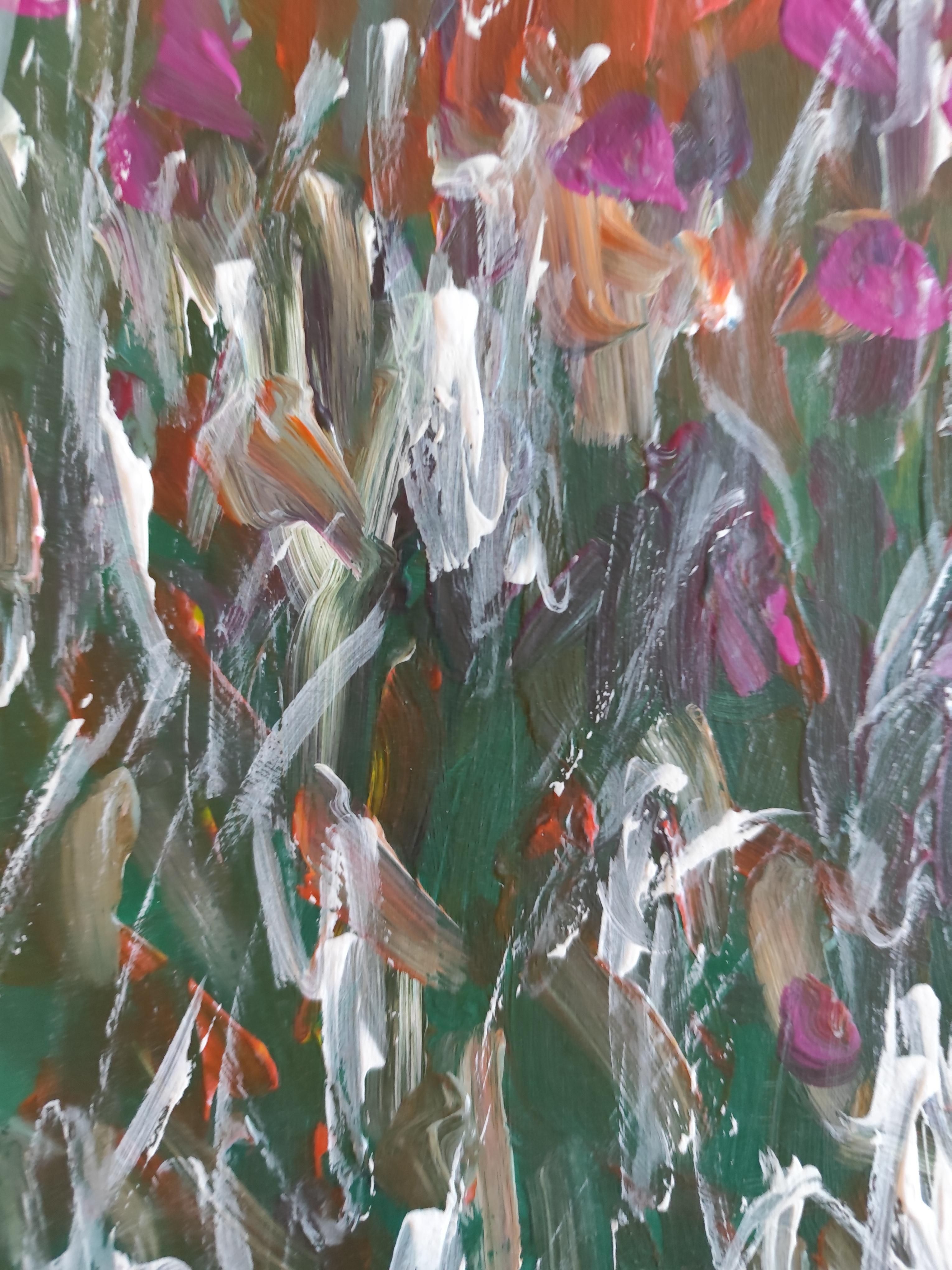 Pintura floral abstracta contemporánea de colores vibrantes 