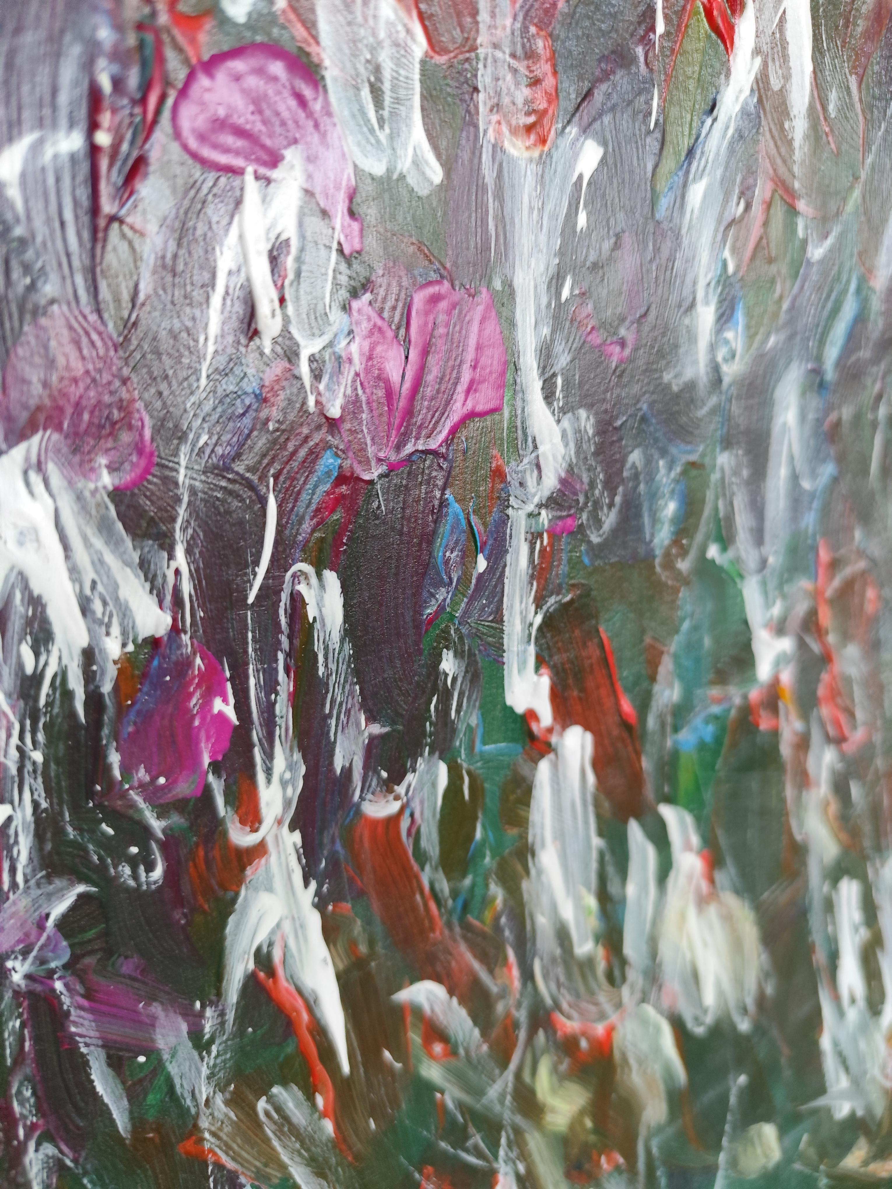 Pintura floral abstracta contemporánea de colores vibrantes 