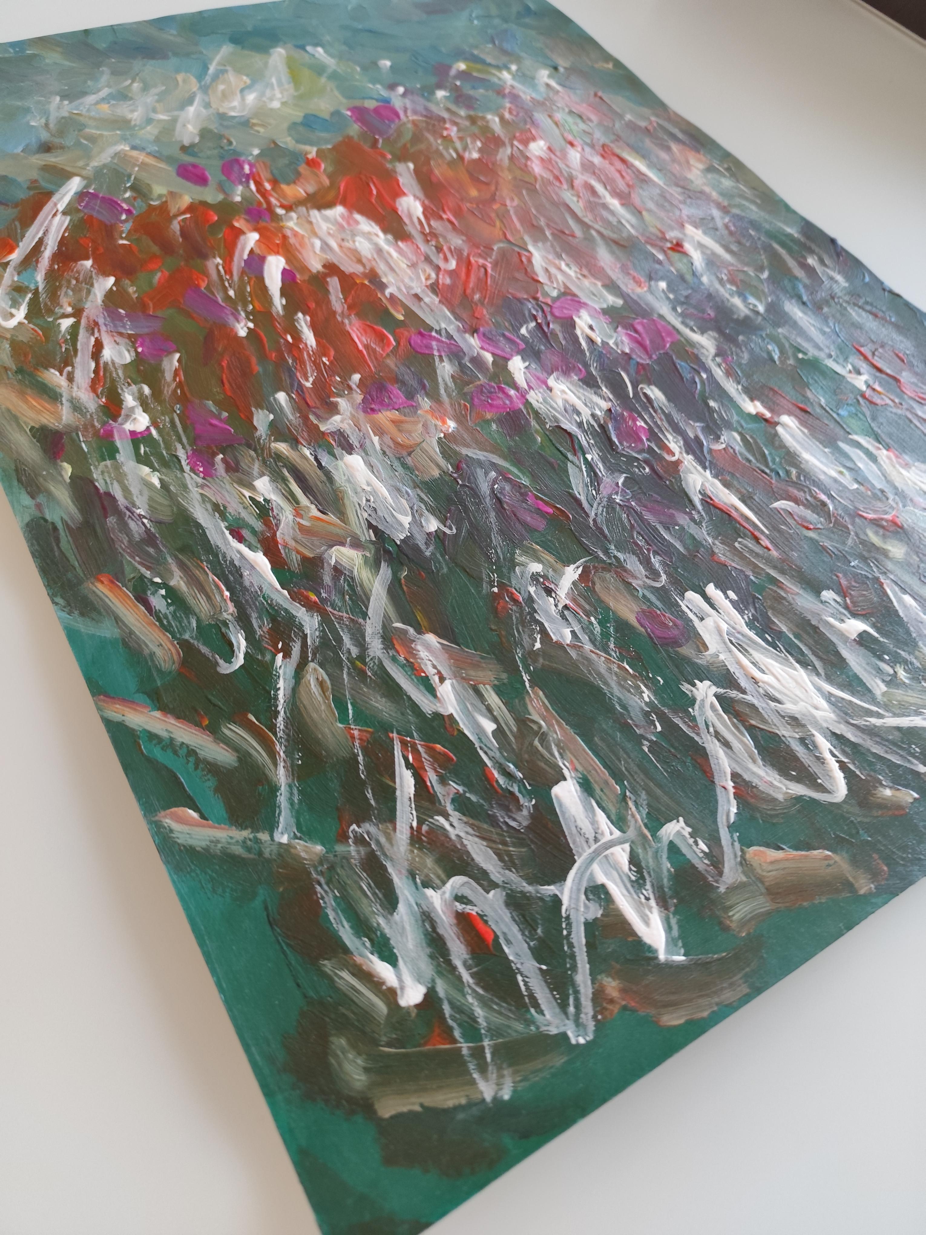 Pintura floral abstracta contemporánea de colores vibrantes 
