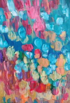 Pintura acrílica viva abstracta contemporánea sobre papel "Flores expresivas"