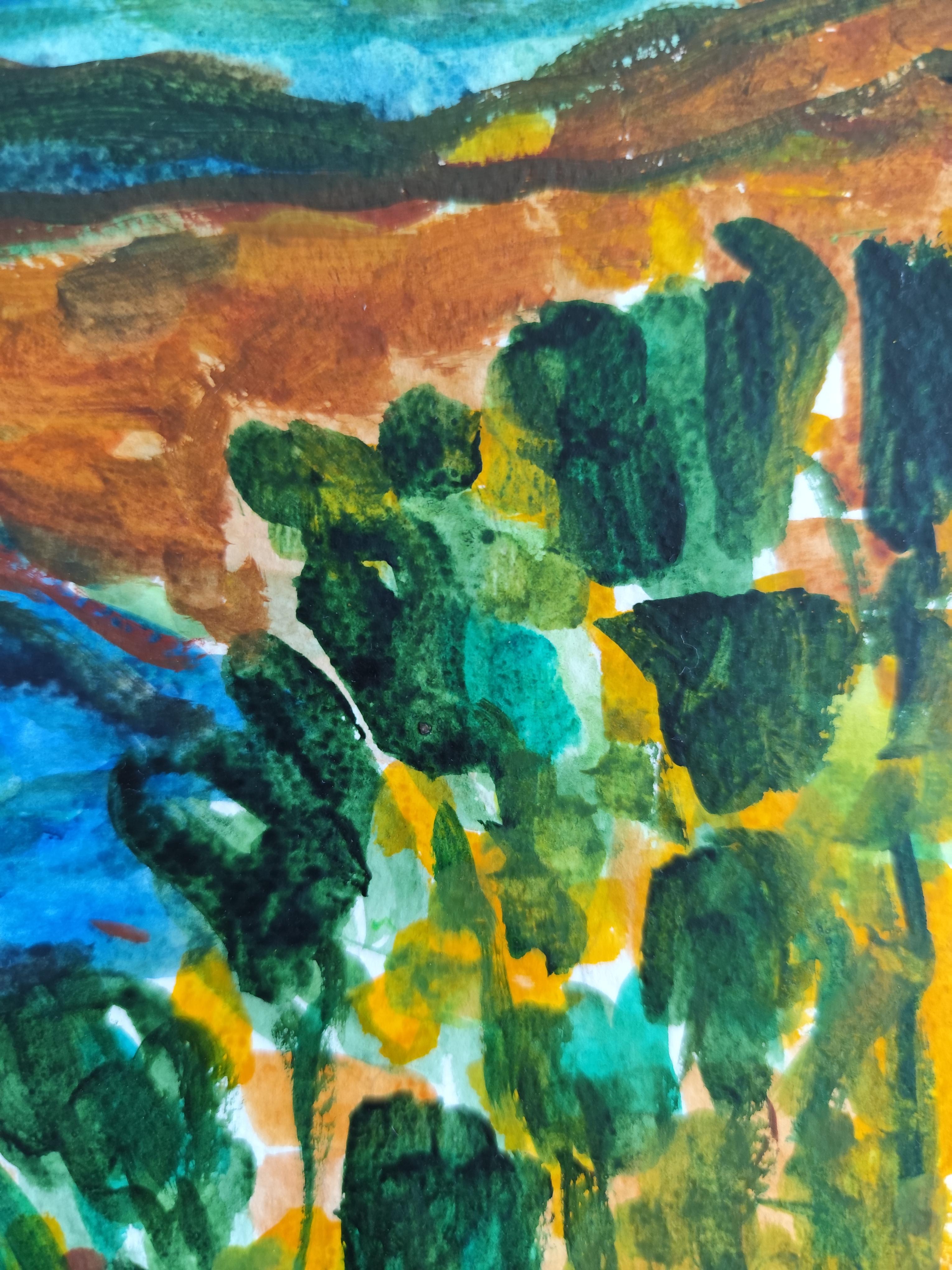 Quadro astratto contemporaneo di paesaggio marino ad acquerello 