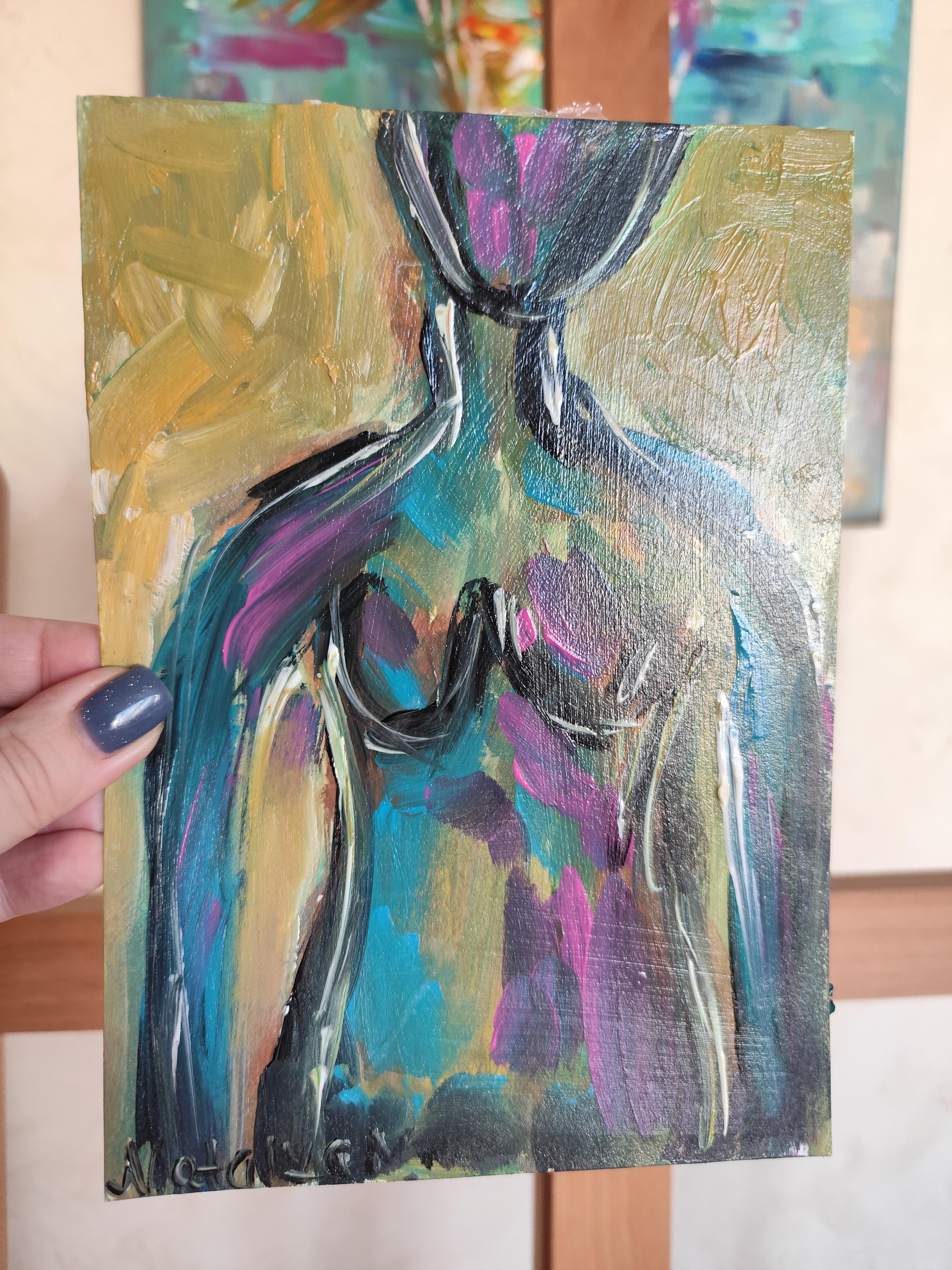 Pintura acrílica abstracta contemporánea colorista de cuerpo de mujer sobre papel en venta 5