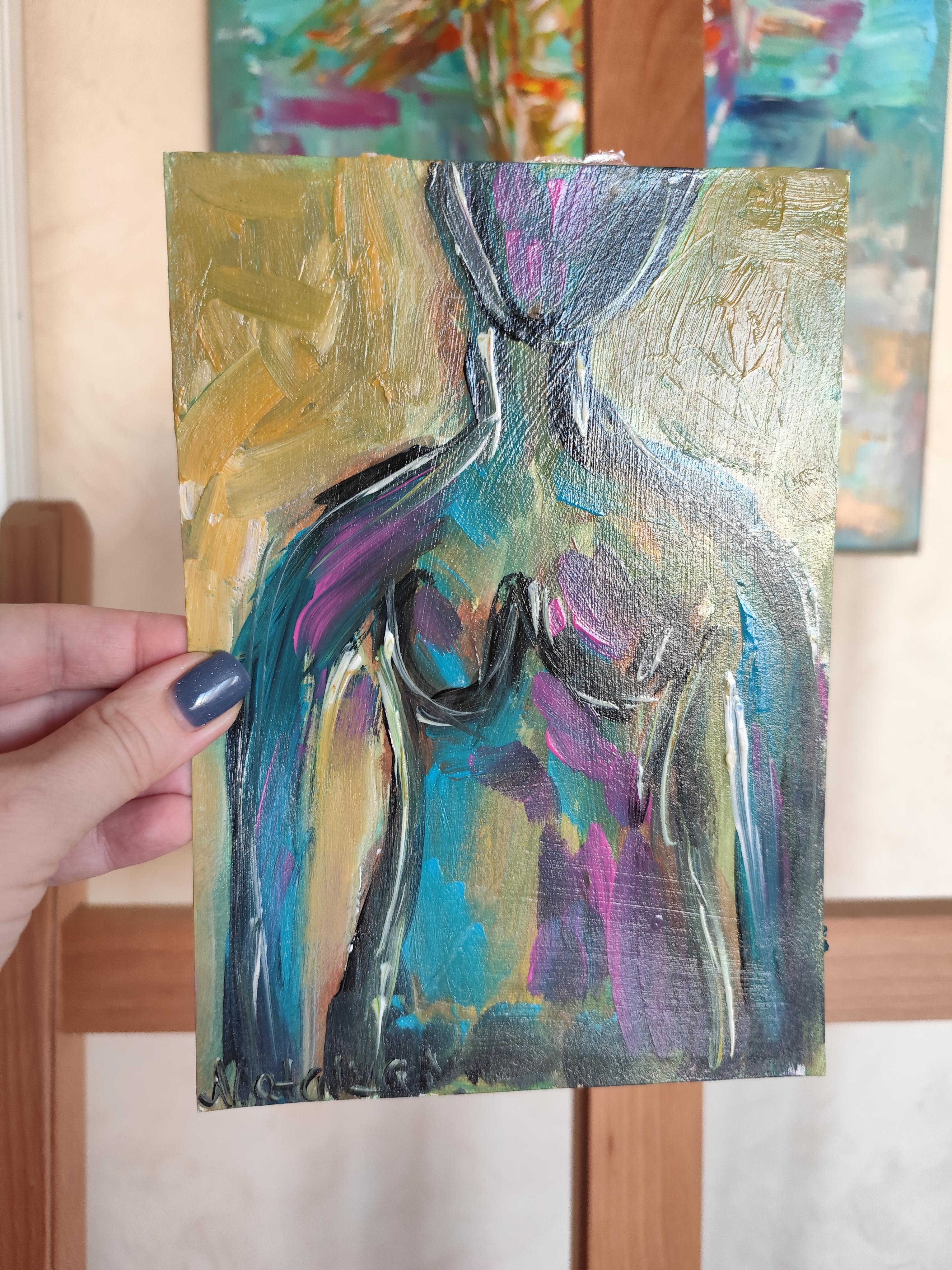 Pintura acrílica abstracta contemporánea colorista de cuerpo de mujer sobre papel en venta 6