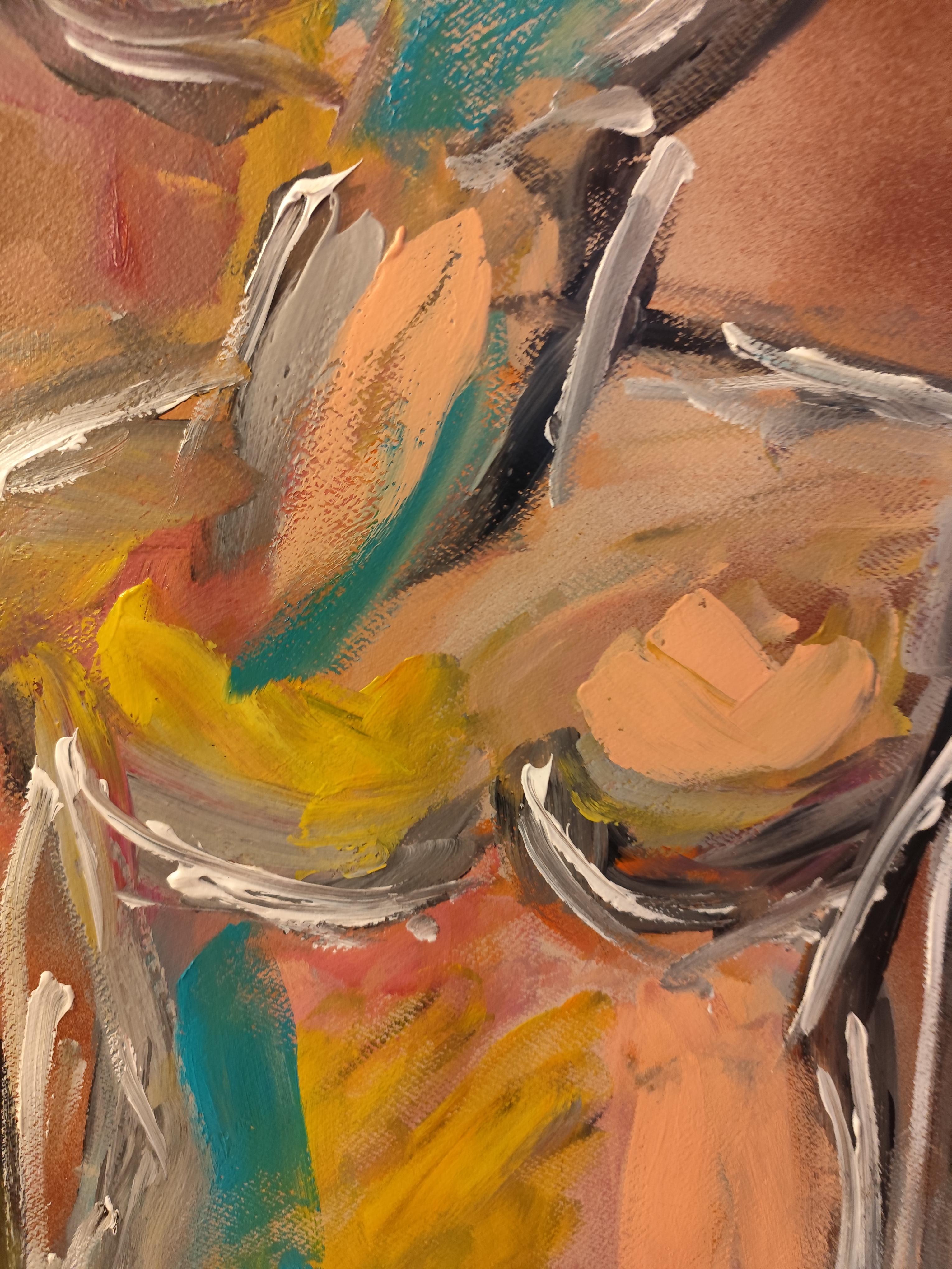 Quadro astratto colorato contemporaneo di corpo di donna su carta in vendita 7