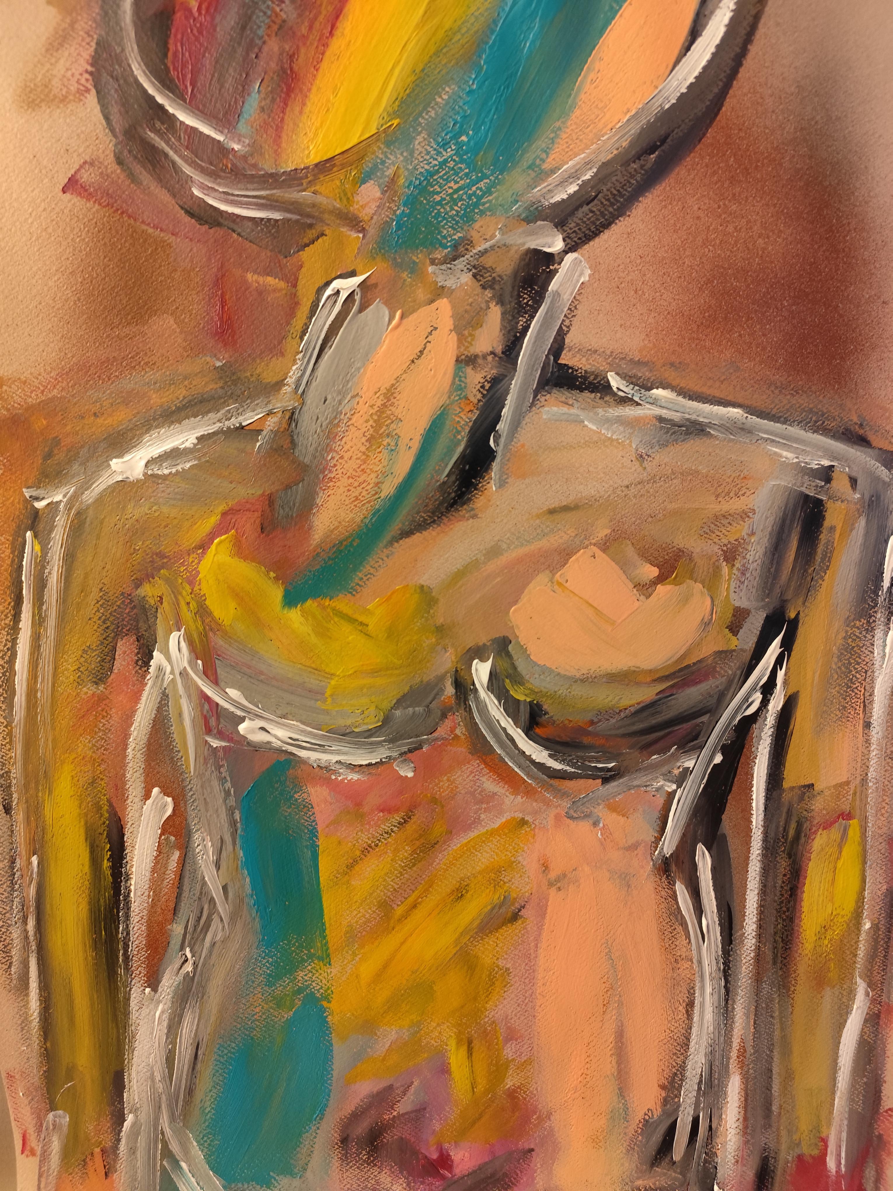 Quadro astratto colorato contemporaneo di corpo di donna su carta in vendita 8