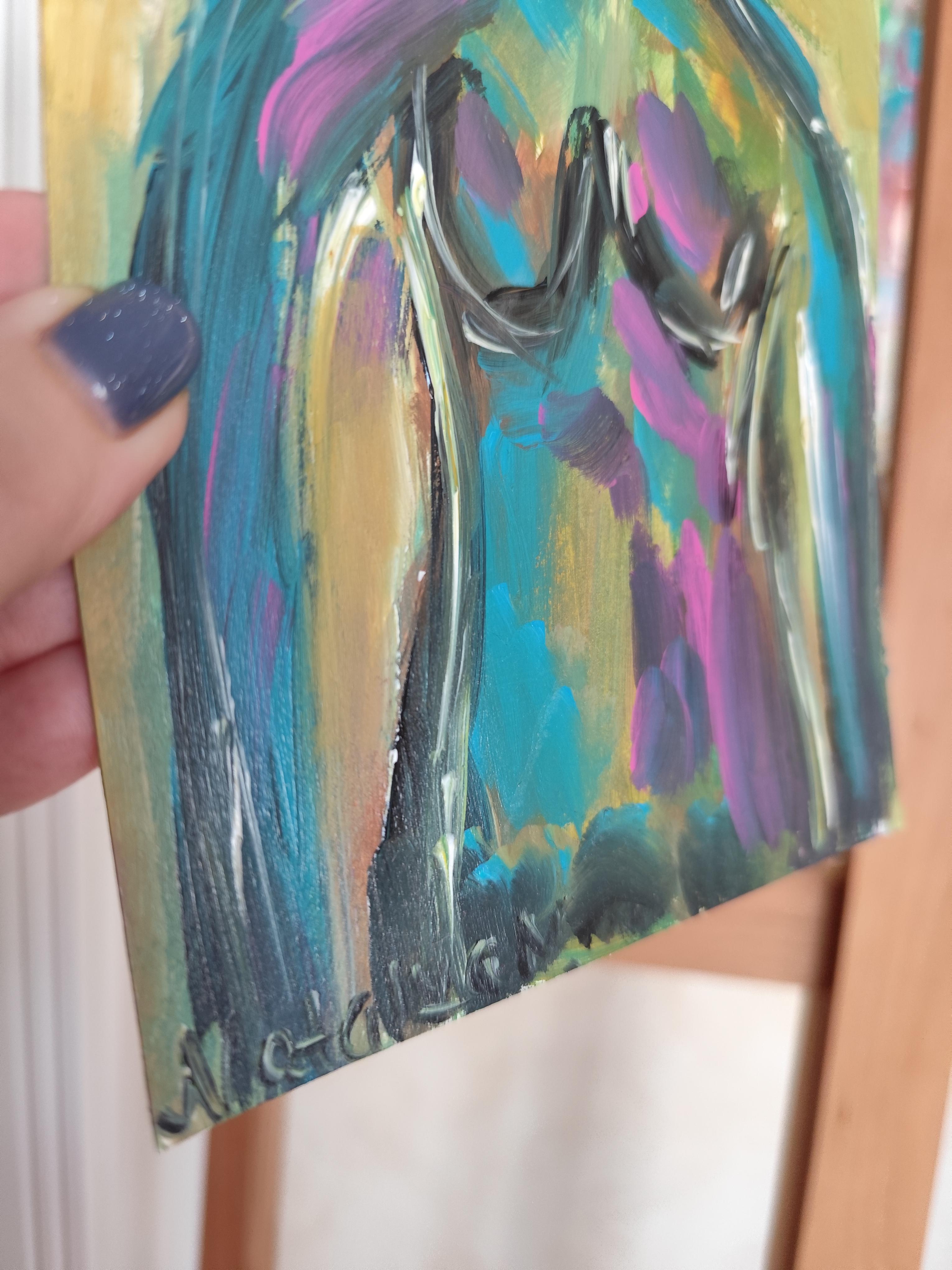 Pintura acrílica abstracta contemporánea colorista de cuerpo de mujer sobre papel en venta 8
