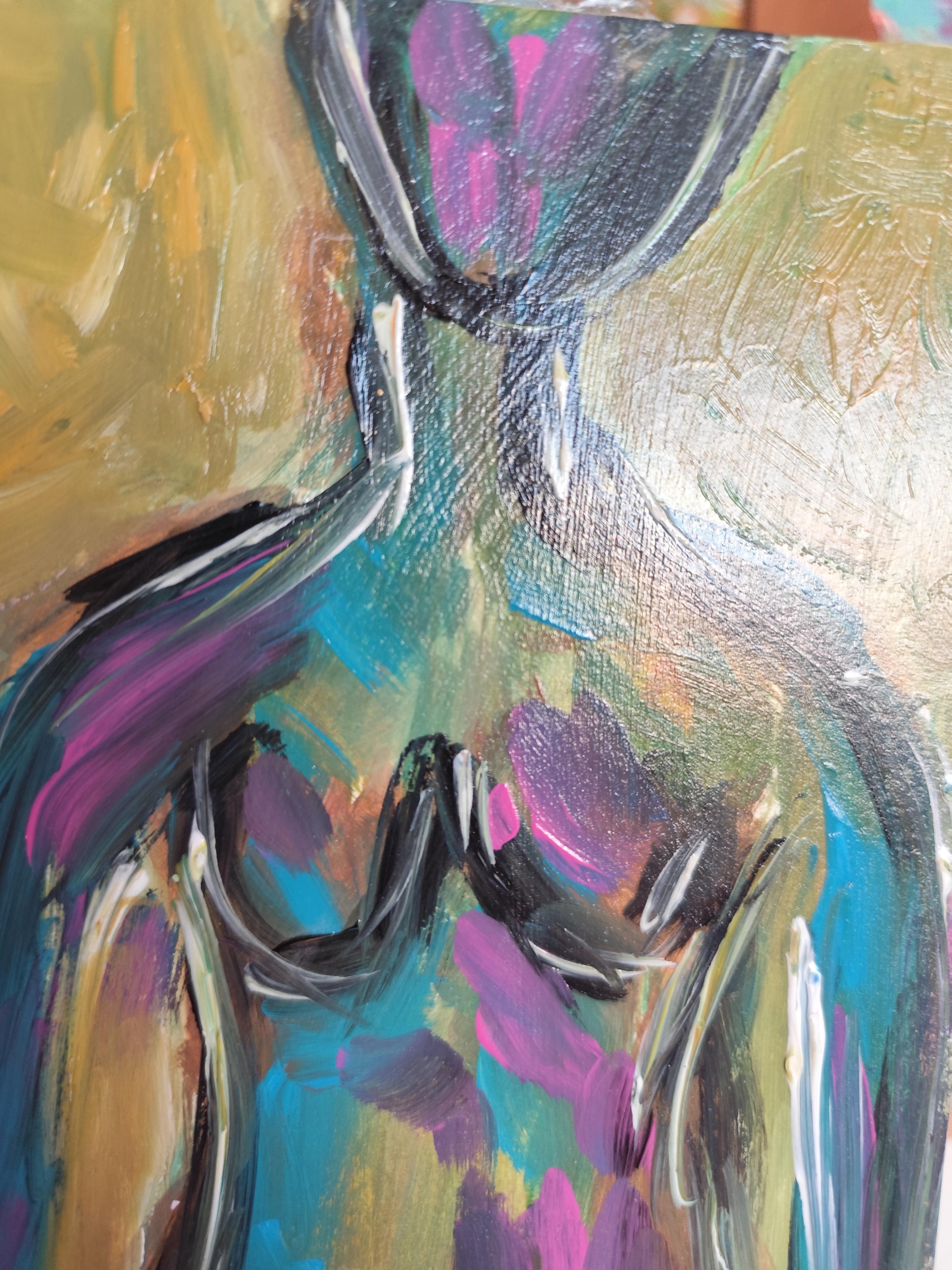 Pintura acrílica abstracta contemporánea colorista de cuerpo de mujer sobre papel en venta 9
