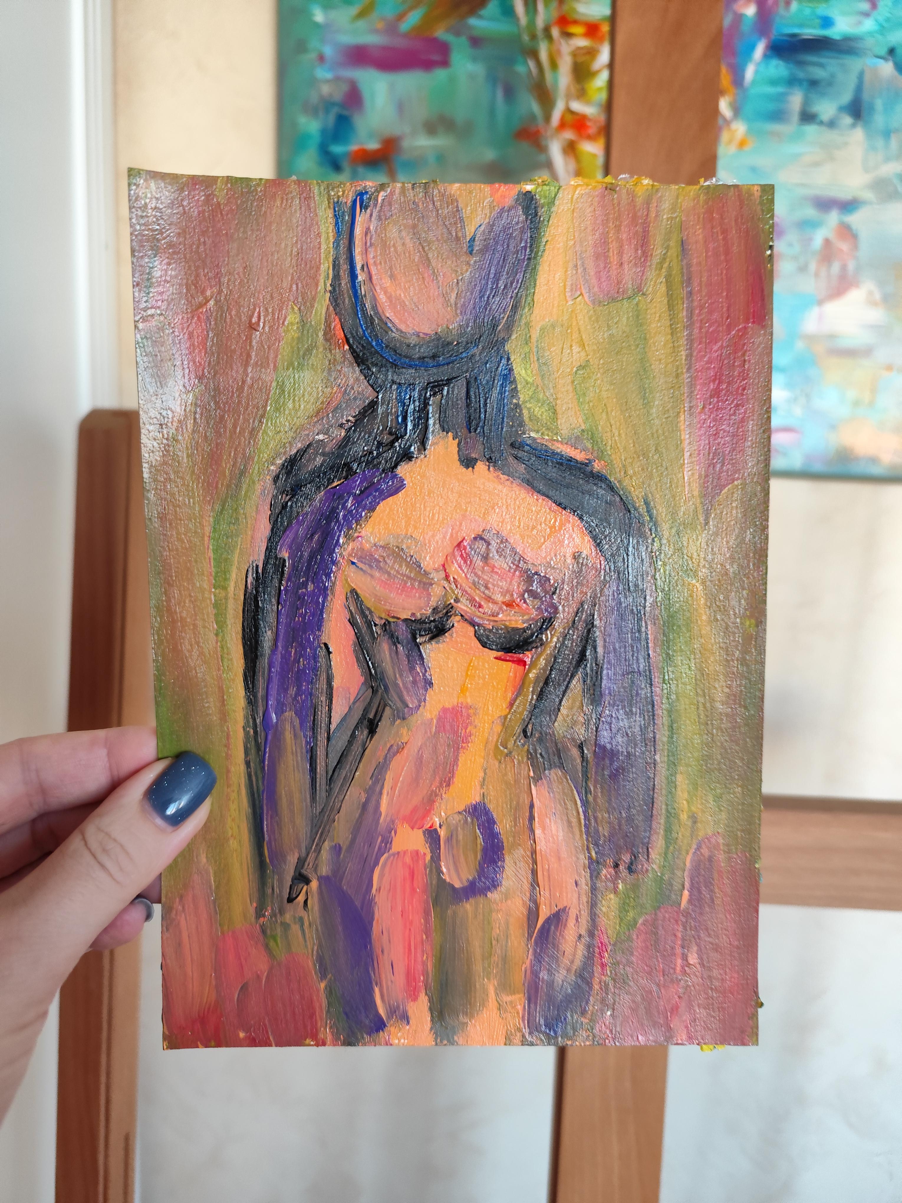 Zeitgenössische bunte abstrakte Acrylmalerei des Körpers einer Frau auf Papier im Angebot 9