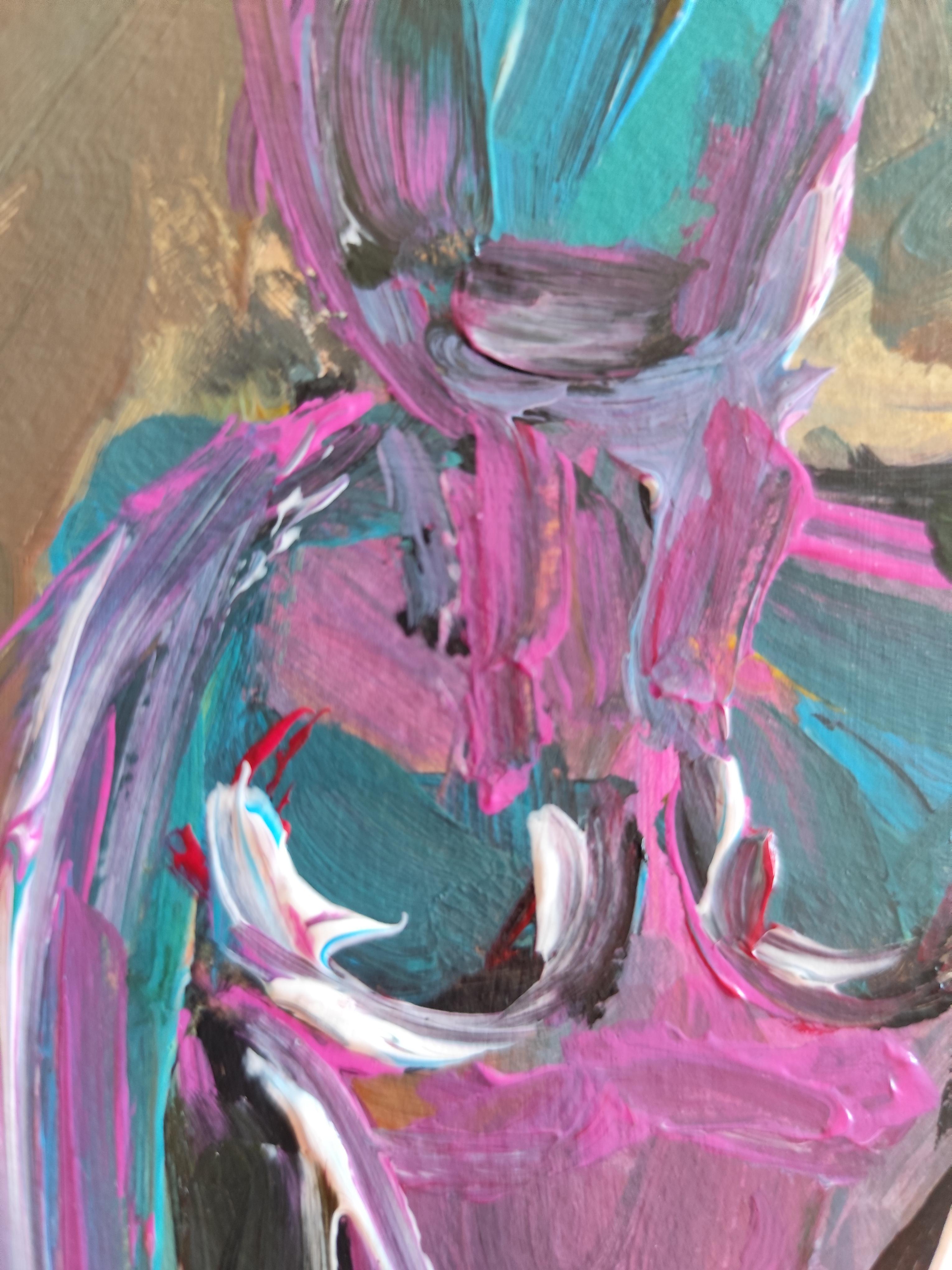 Zeitgenössische bunte abstrakte Acrylmalerei des Körpers einer Frau auf Papier im Angebot 11