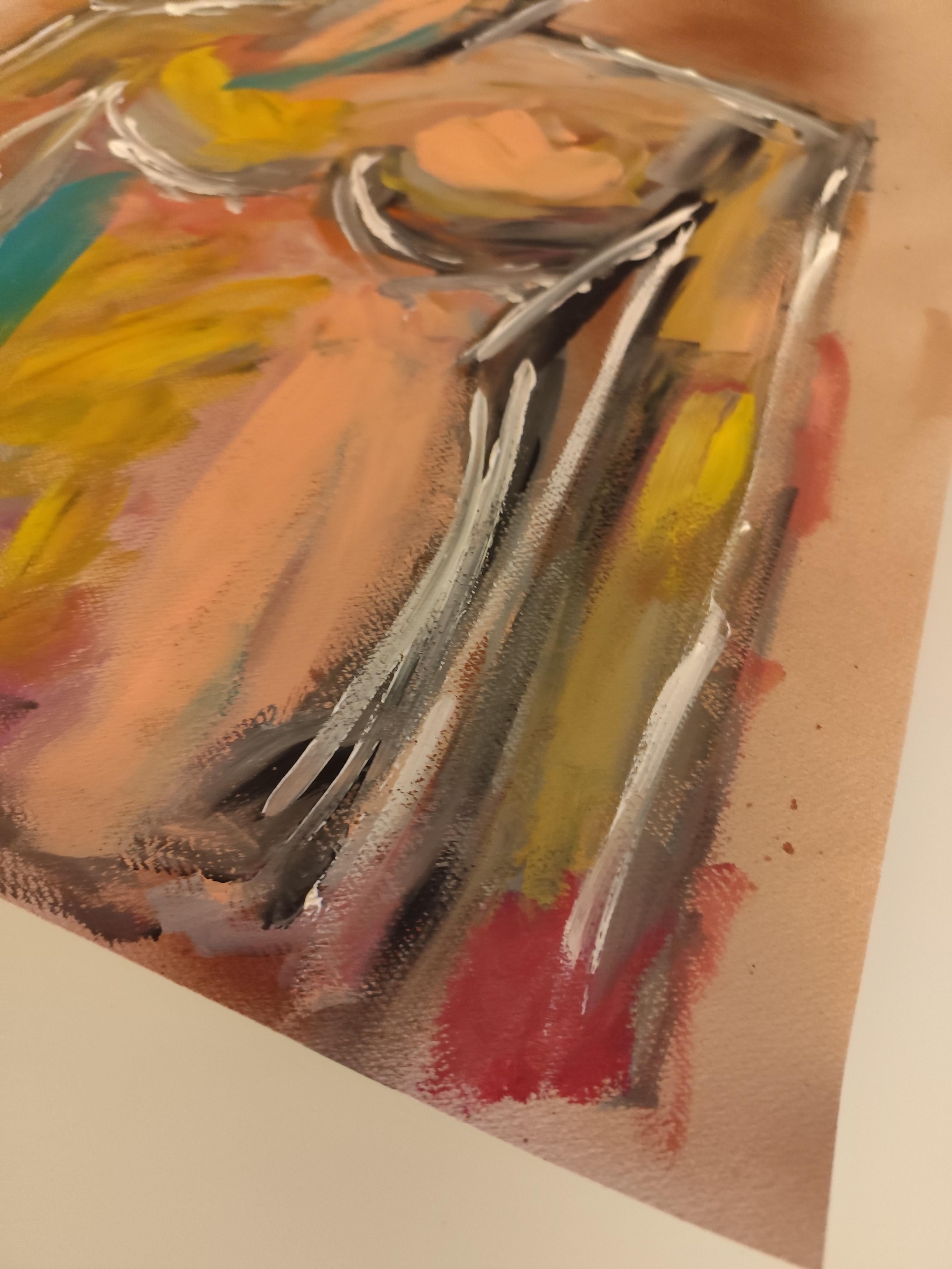 Quadro astratto colorato contemporaneo di corpo di donna su carta in vendita 12