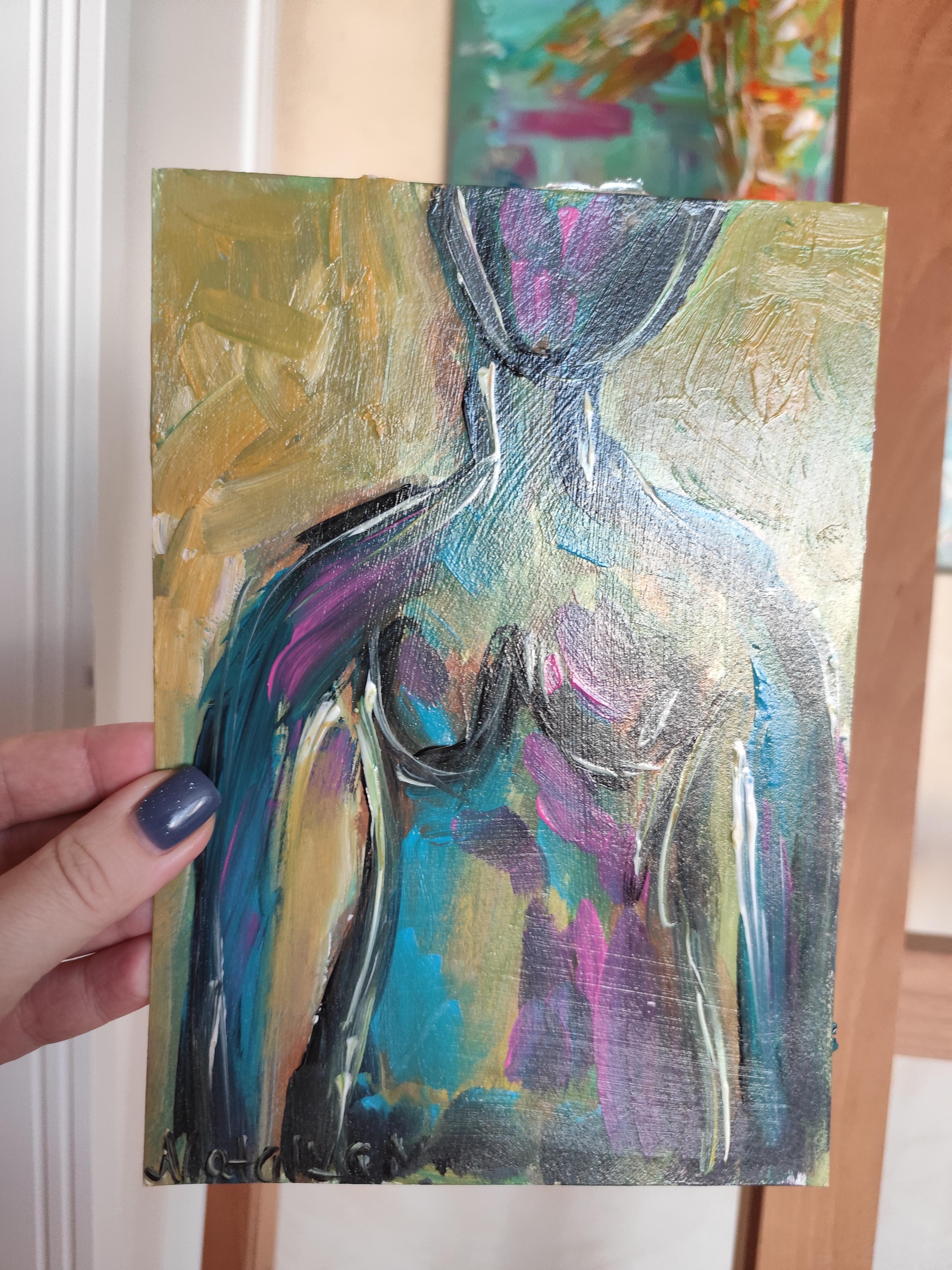 Pintura acrílica abstracta contemporánea colorista de cuerpo de mujer sobre papel en venta 12