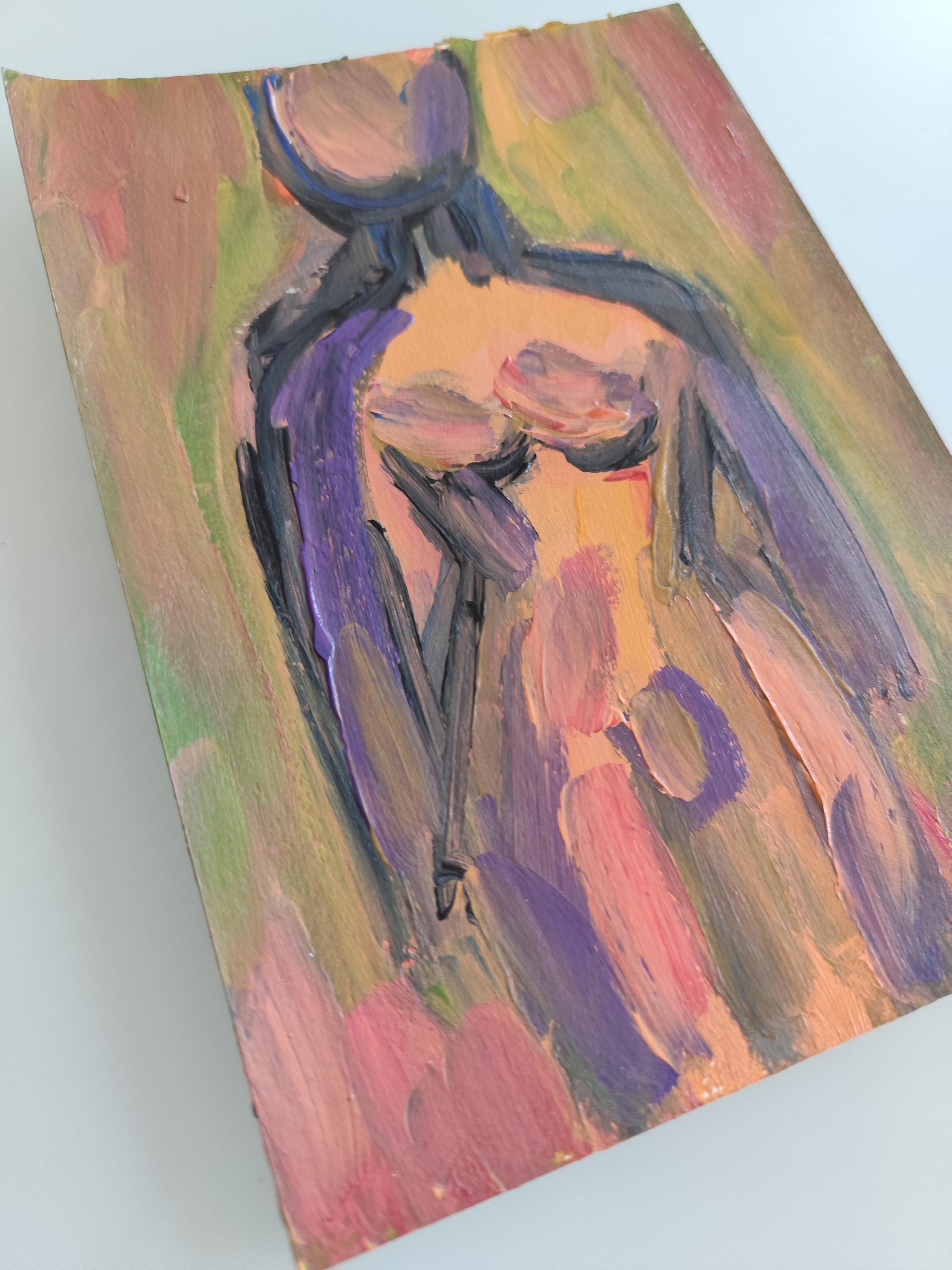 Zeitgenössische bunte abstrakte Acrylmalerei des Körpers einer Frau auf Papier im Angebot 12