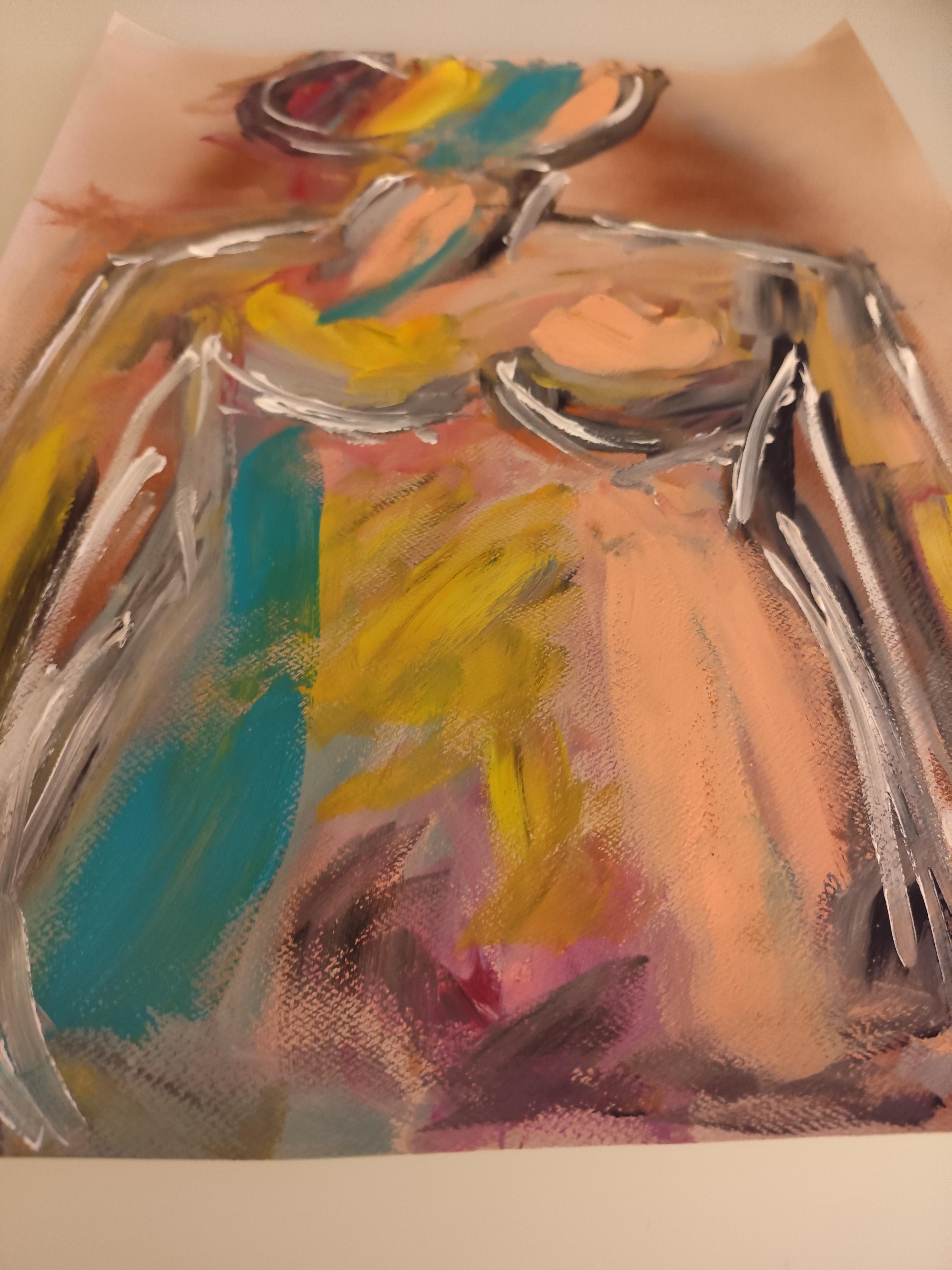 Quadro astratto colorato contemporaneo di corpo di donna su carta in vendita 13