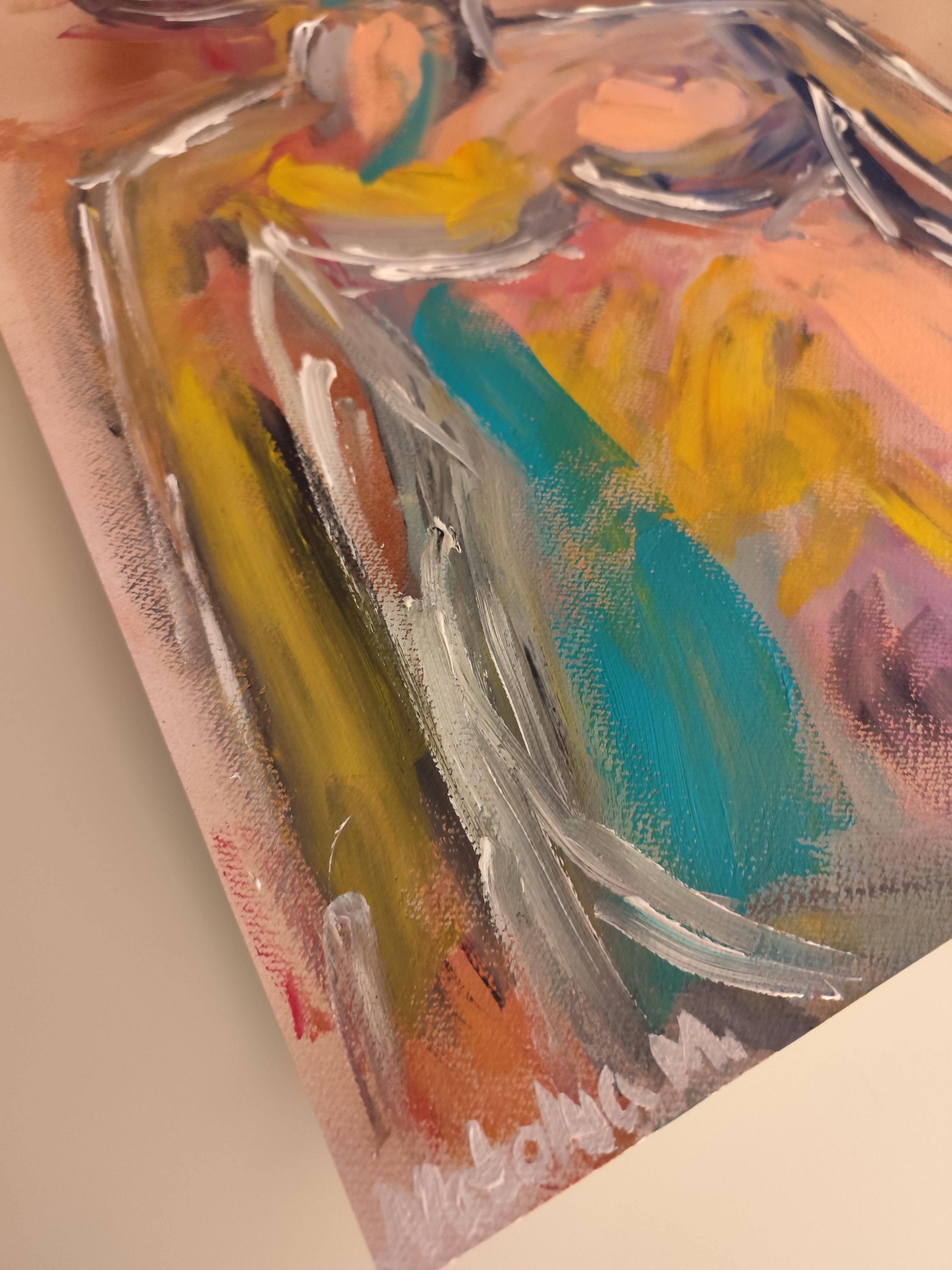 Quadro astratto colorato contemporaneo di corpo di donna su carta in vendita 14