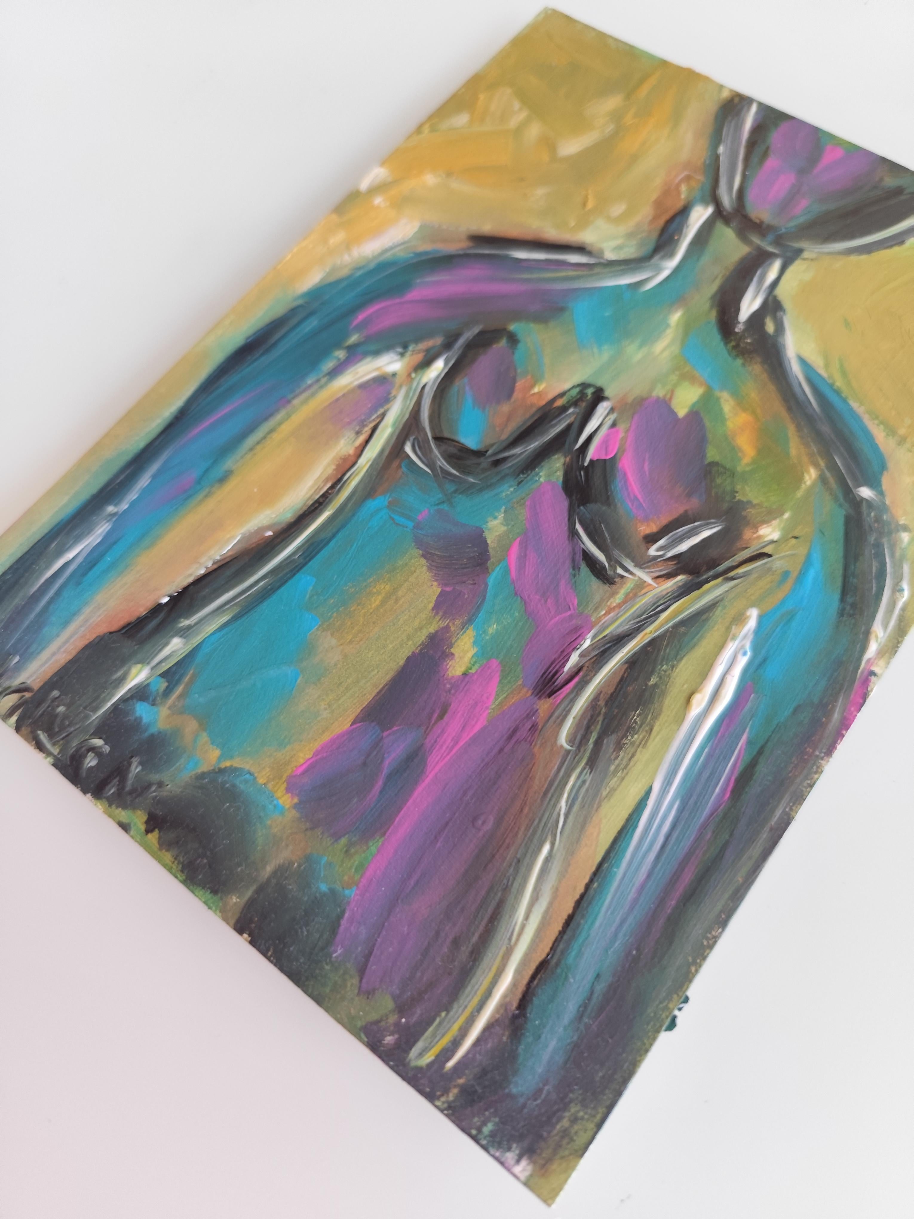 Pintura acrílica abstracta contemporánea colorista de cuerpo de mujer sobre papel en venta 14