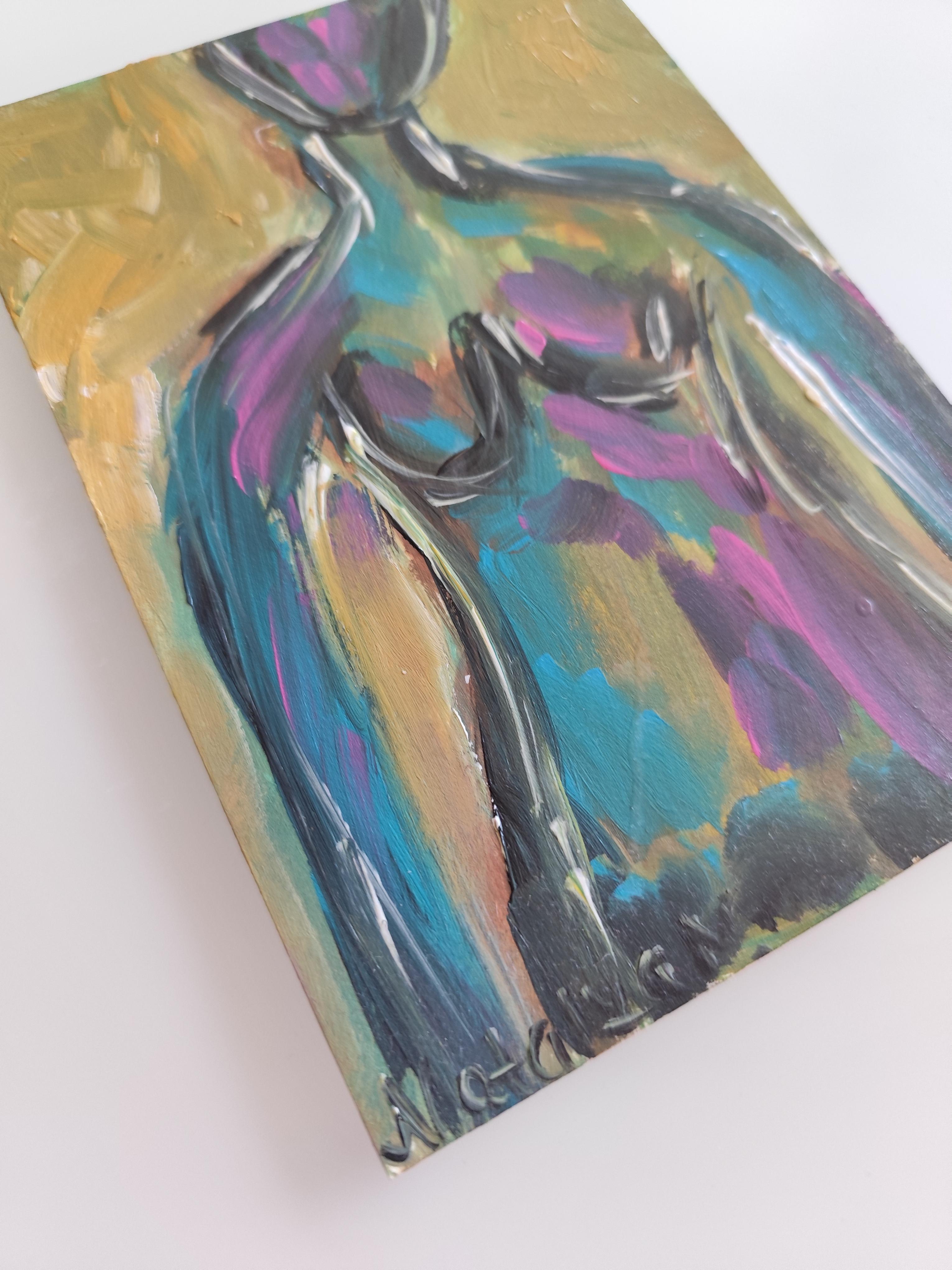 Pintura acrílica abstracta contemporánea colorista de cuerpo de mujer sobre papel en venta 15