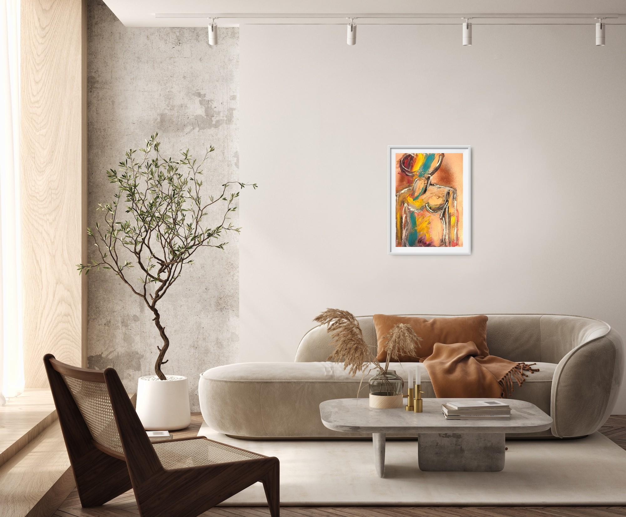 Quadro astratto colorato contemporaneo di corpo di donna su carta in vendita 1