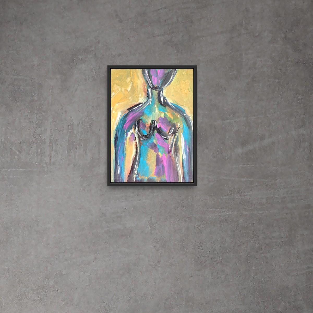 Pintura acrílica abstracta contemporánea colorista de cuerpo de mujer sobre papel en venta 1