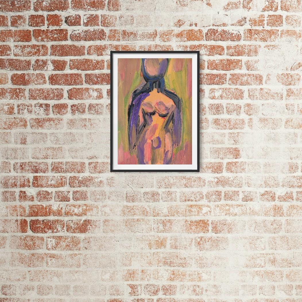 Zeitgenössische bunte abstrakte Acrylmalerei des Körpers einer Frau auf Papier im Angebot 1