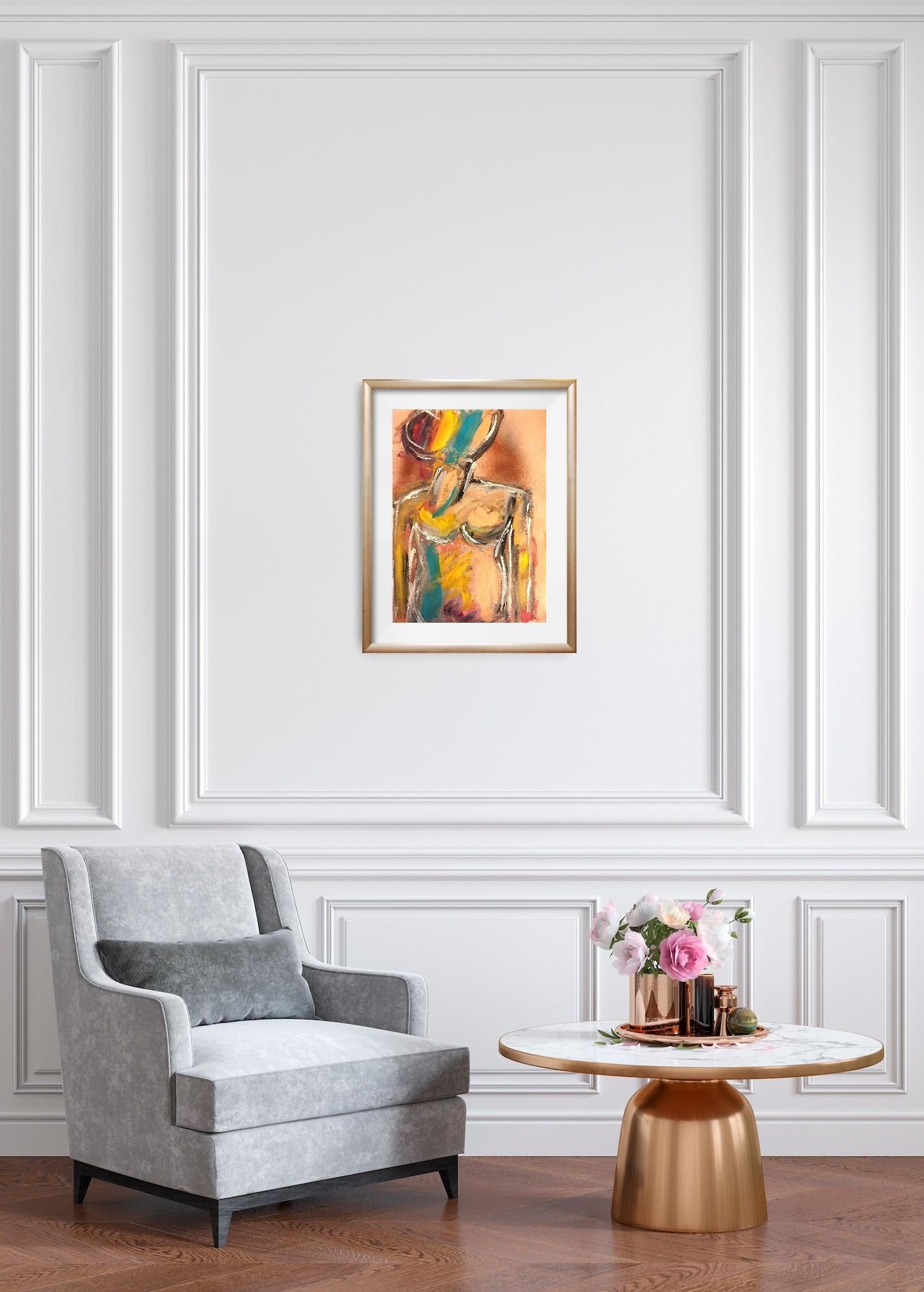 Quadro astratto colorato contemporaneo di corpo di donna su carta in vendita 2
