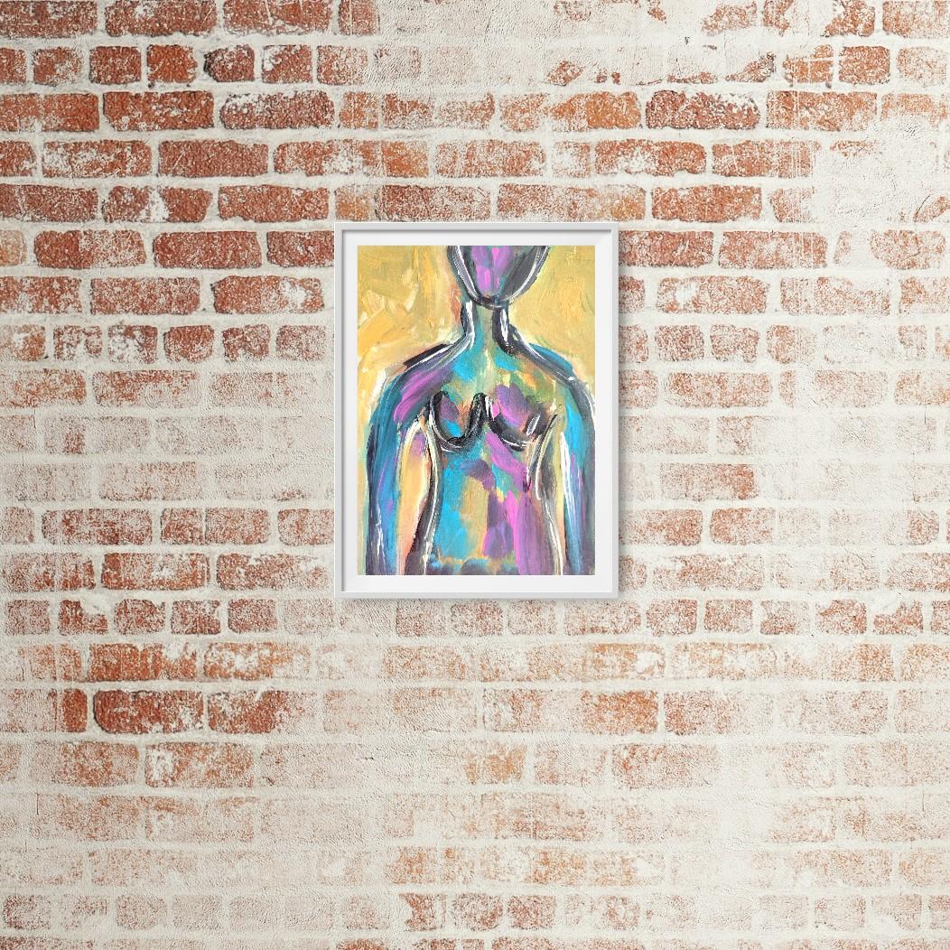 Pintura acrílica abstracta contemporánea colorista de cuerpo de mujer sobre papel en venta 2