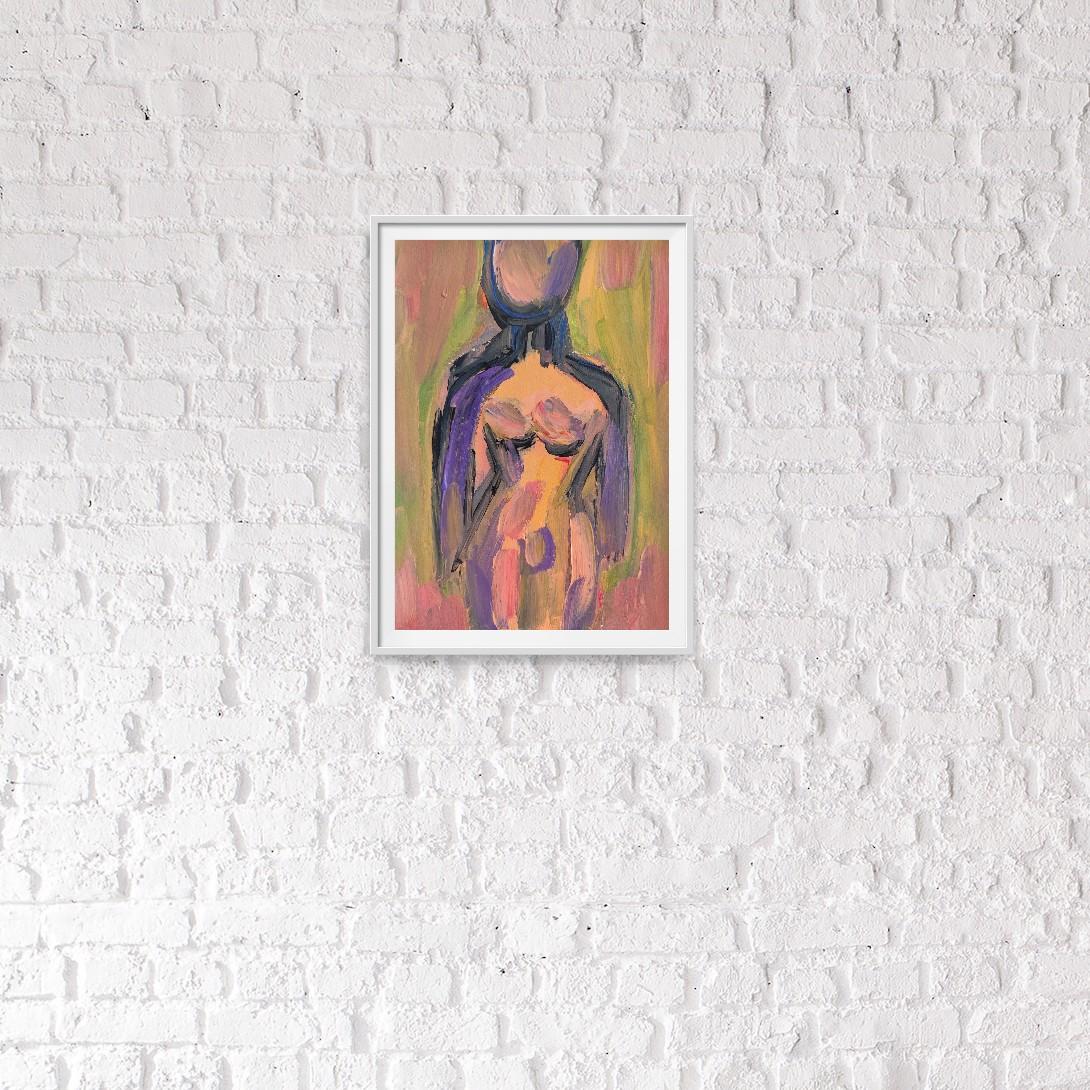 Zeitgenössische bunte abstrakte Acrylmalerei des Körpers einer Frau auf Papier im Angebot 2