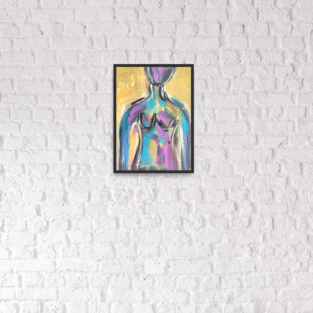 Pintura acrílica abstracta contemporánea colorista de cuerpo de mujer sobre papel en venta 3