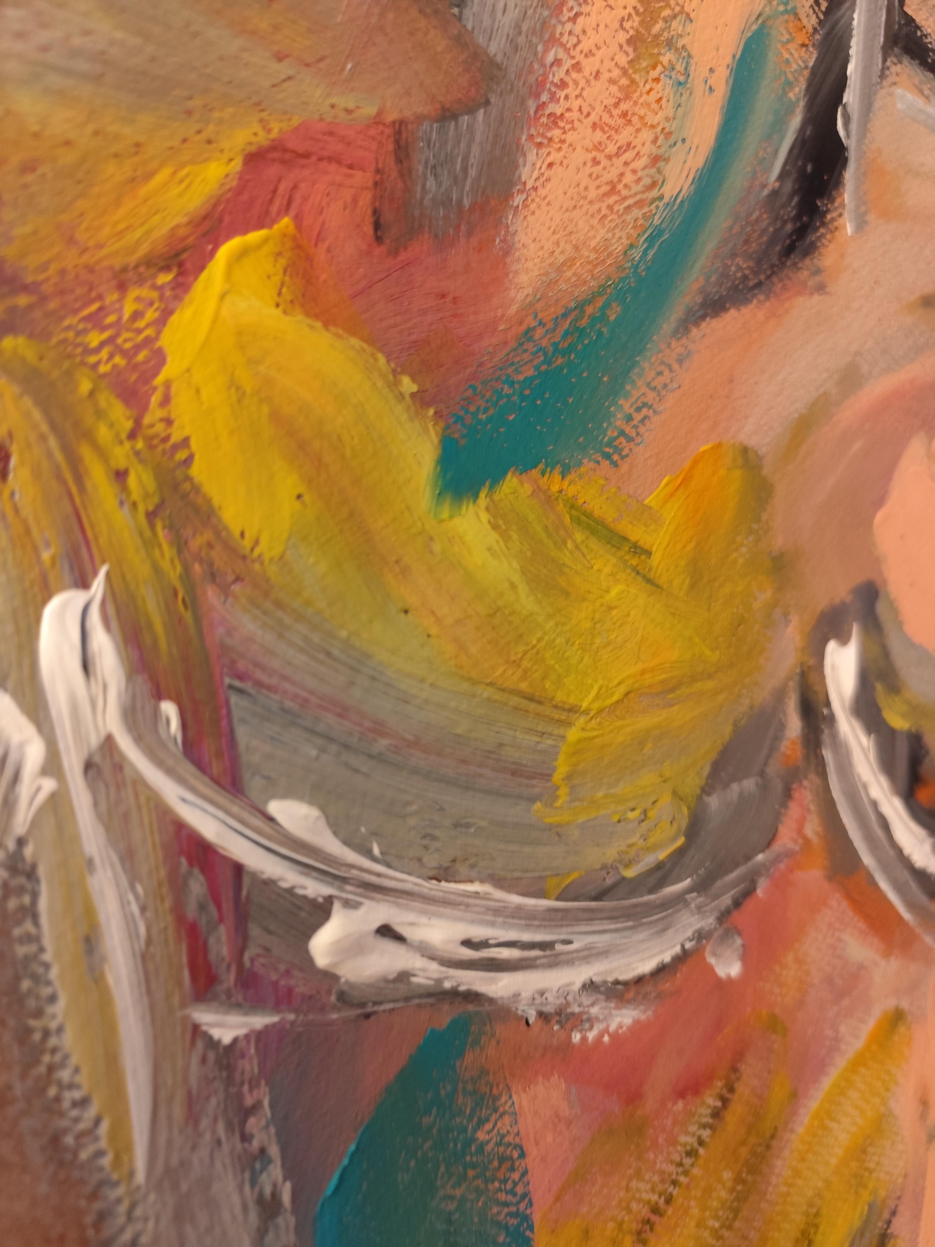 Quadro astratto colorato contemporaneo di corpo di donna su carta in vendita 4