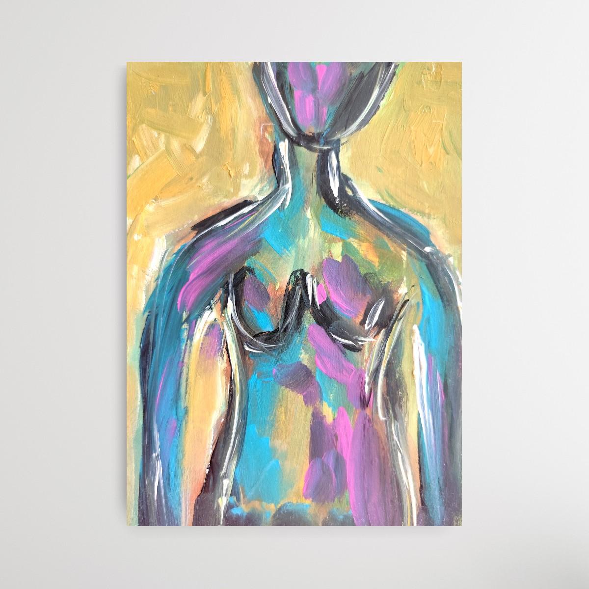 Pintura acrílica abstracta contemporánea colorista de cuerpo de mujer sobre papel en venta 4