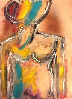 Pintura acrílica abstracta contemporánea colorista de cuerpo de mujer sobre papel