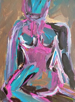 Contemporary colorful abstract acrylic painting of woman's body on paper