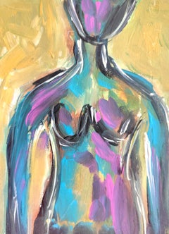 Pintura acrílica abstracta contemporánea colorista de cuerpo de mujer sobre papel