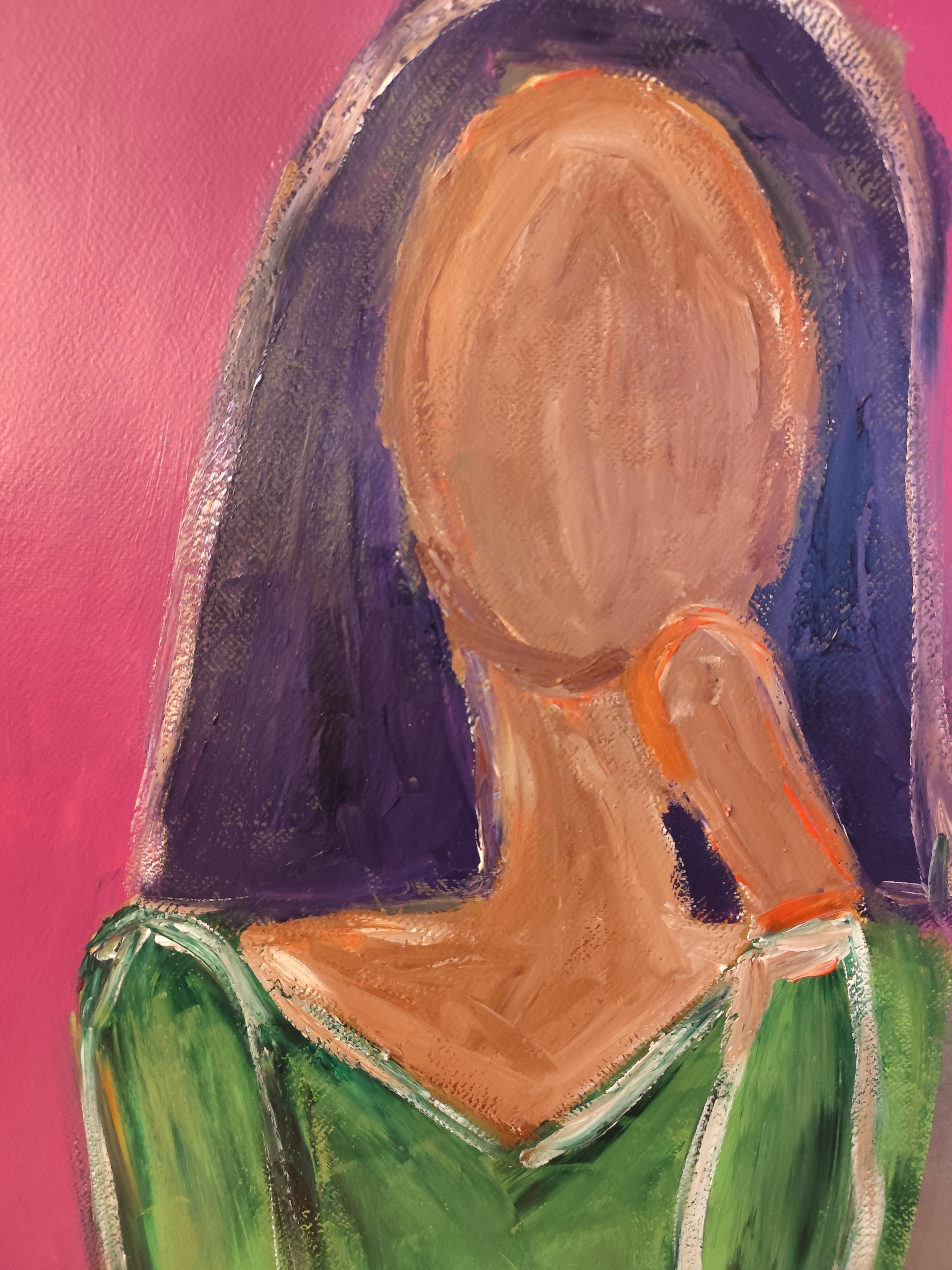 Ritratto astratto di donna in stile contemporaneo e colorato, pittura acrilica su carta in vendita 5