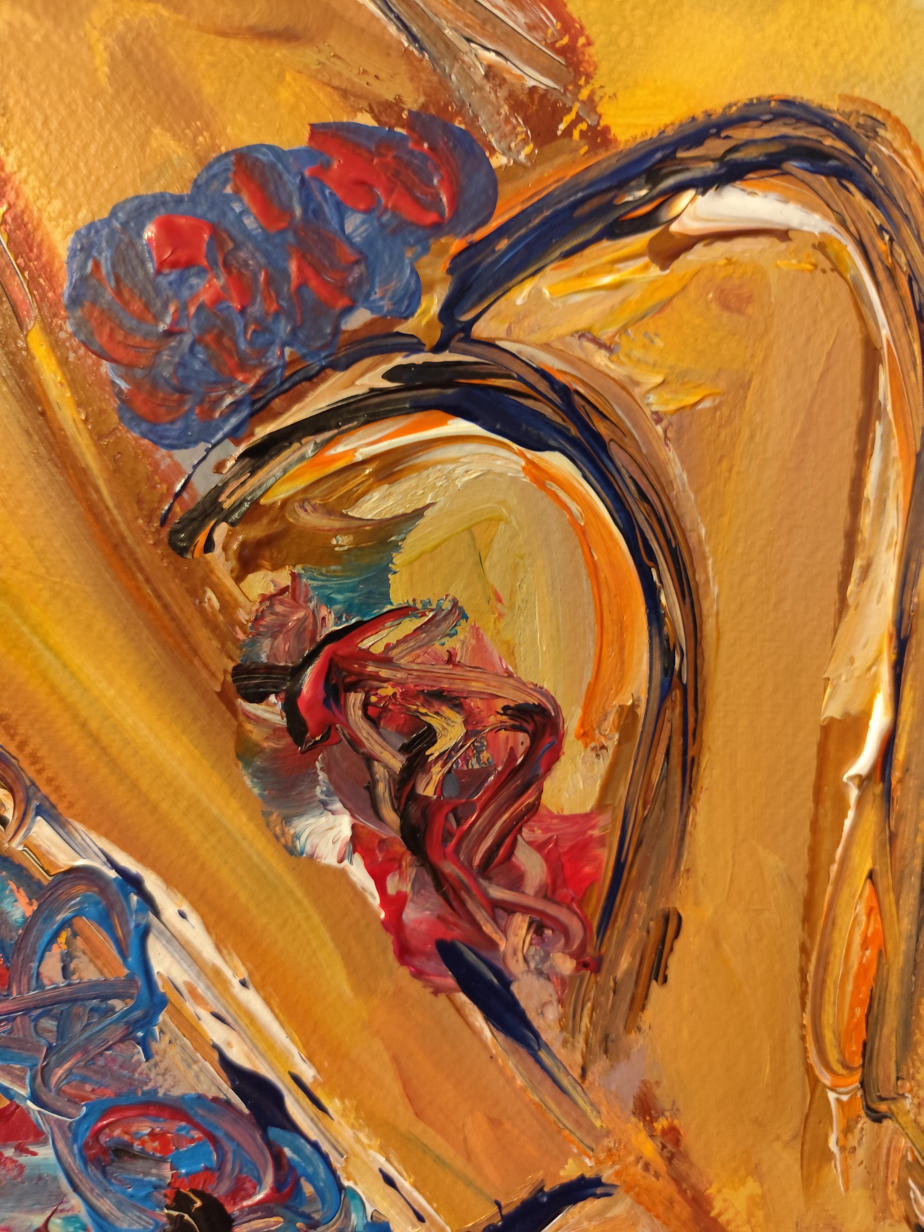 Ritratto astratto di donna in stile contemporaneo e colorato, pittura acrilica su carta in vendita 6