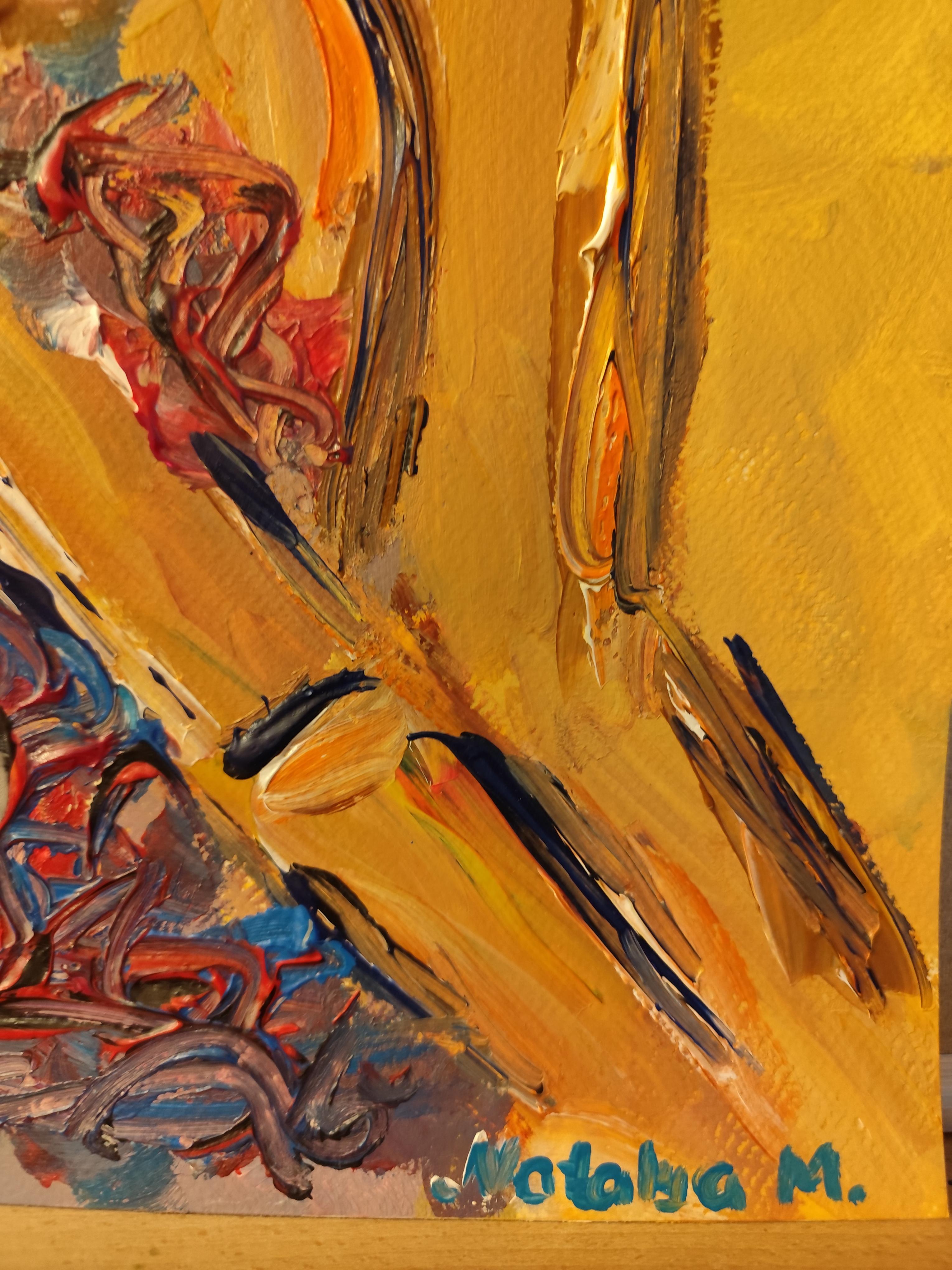 Ritratto astratto di donna in stile contemporaneo e colorato, pittura acrilica su carta in vendita 7